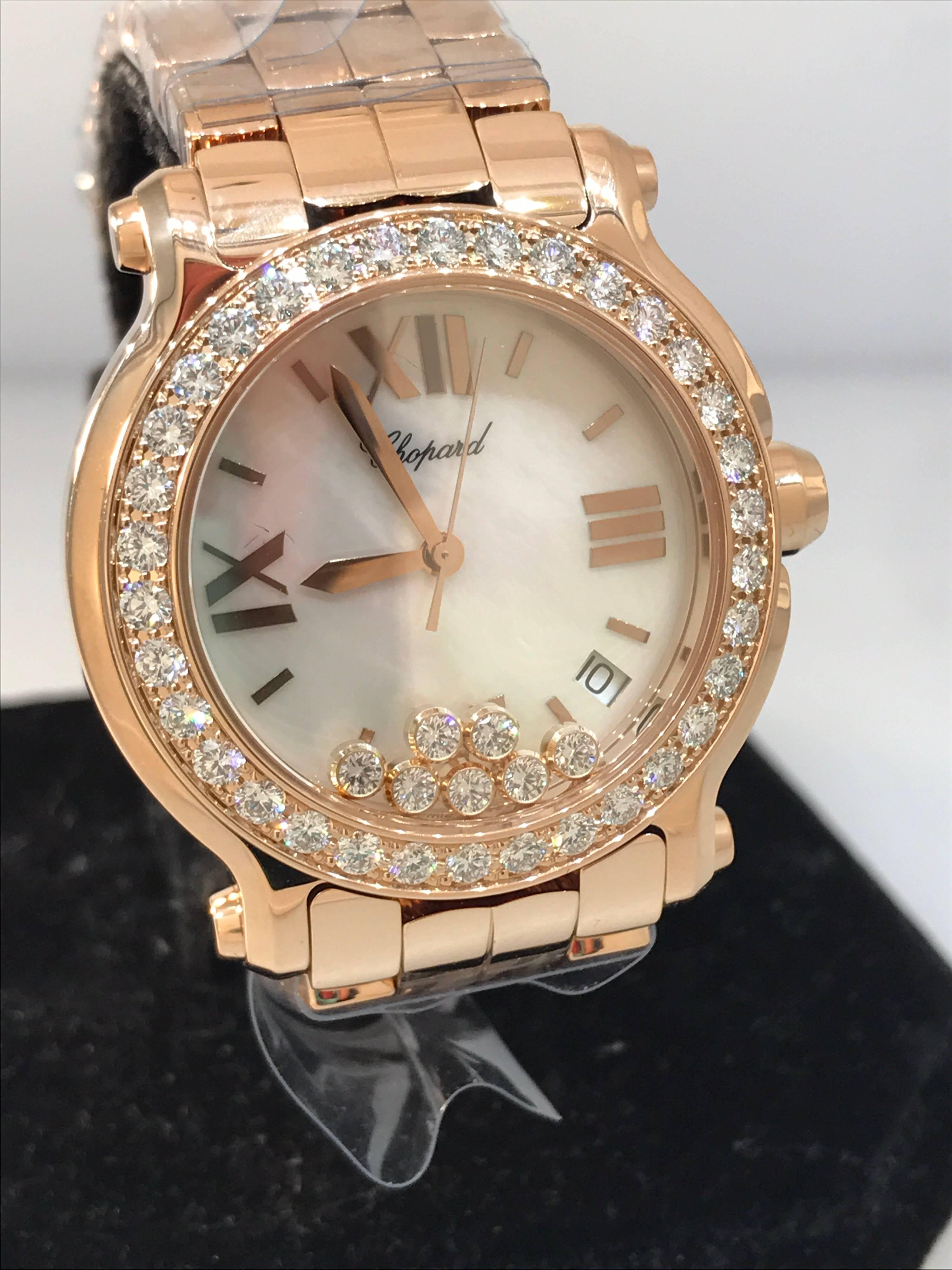Chopard Happy Sport Ladies Watch

Model Number: 27/7481-5002

100% Authentic

Brand New

Comes with original Chopard box, certificate of authenticity and warranty and instruction manual

18 Karat Rose Gold & Bracelet (135.80gr)

Scratch Resistant