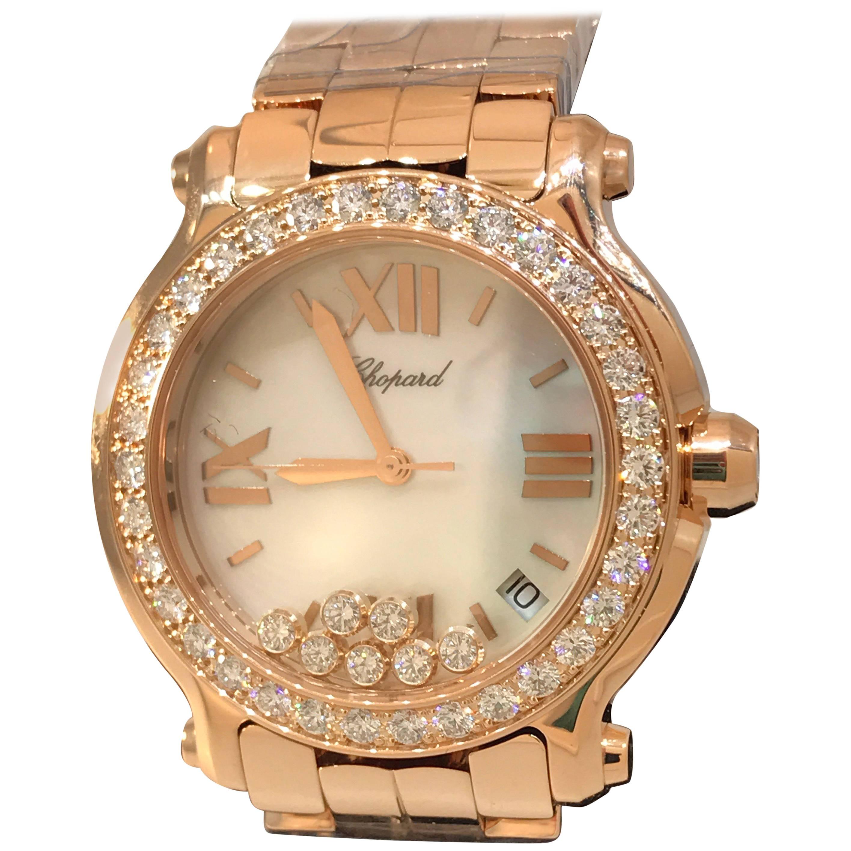 Chopard Happy Sport Rose Gold Diamond Bezel Bracelet Ladies Watch 277481-5002 For Sale
