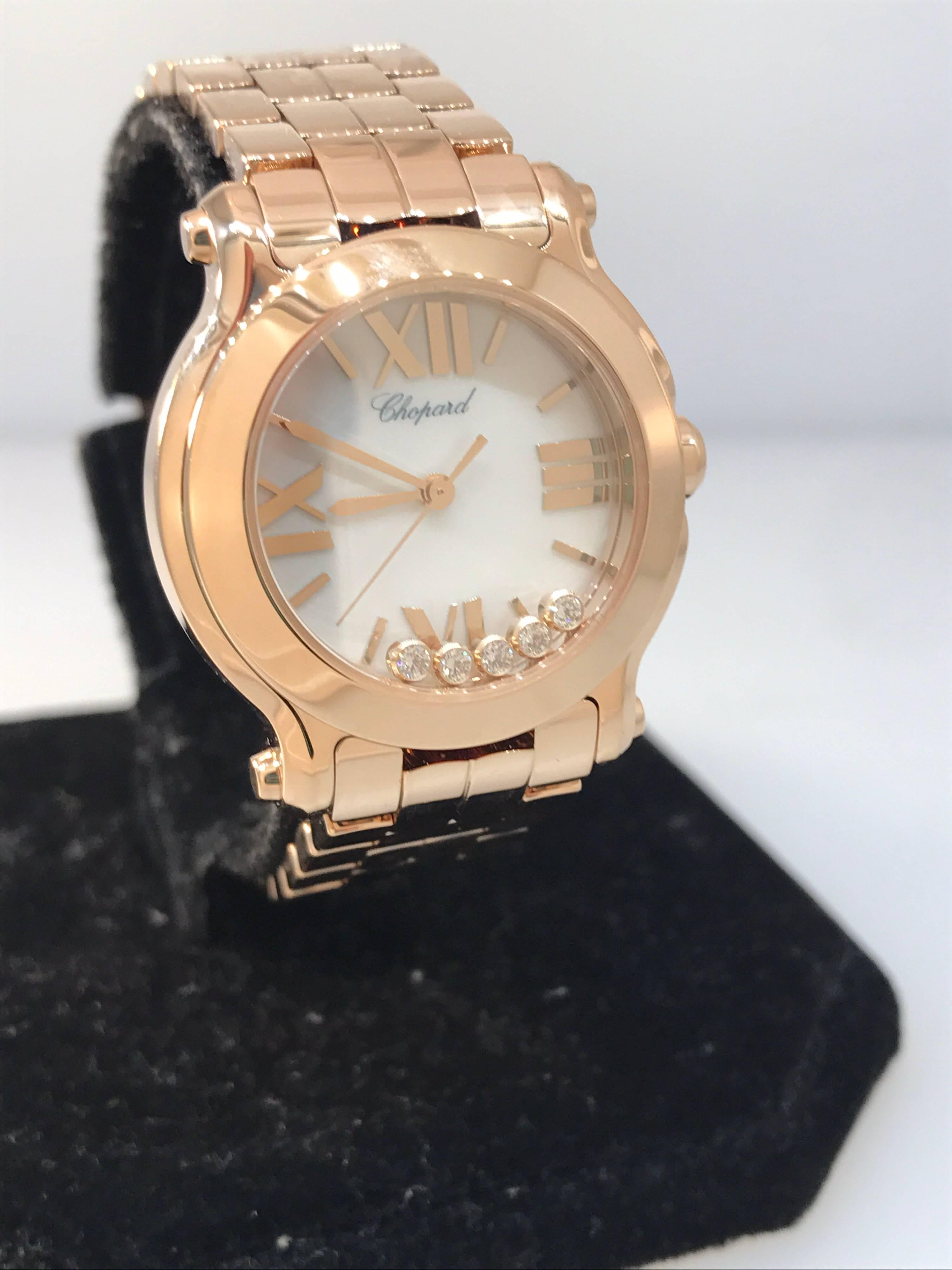 Chopard Happy Sport Ladies Watch

Model Number: 27/4189-5003

100% Authentic

Brand New

Comes with original Chopard box, certificate of authenticity and warranty and instruction manual

18 Karat Rose Gold & Bracelet (106.20gr)

Scratch Resistant