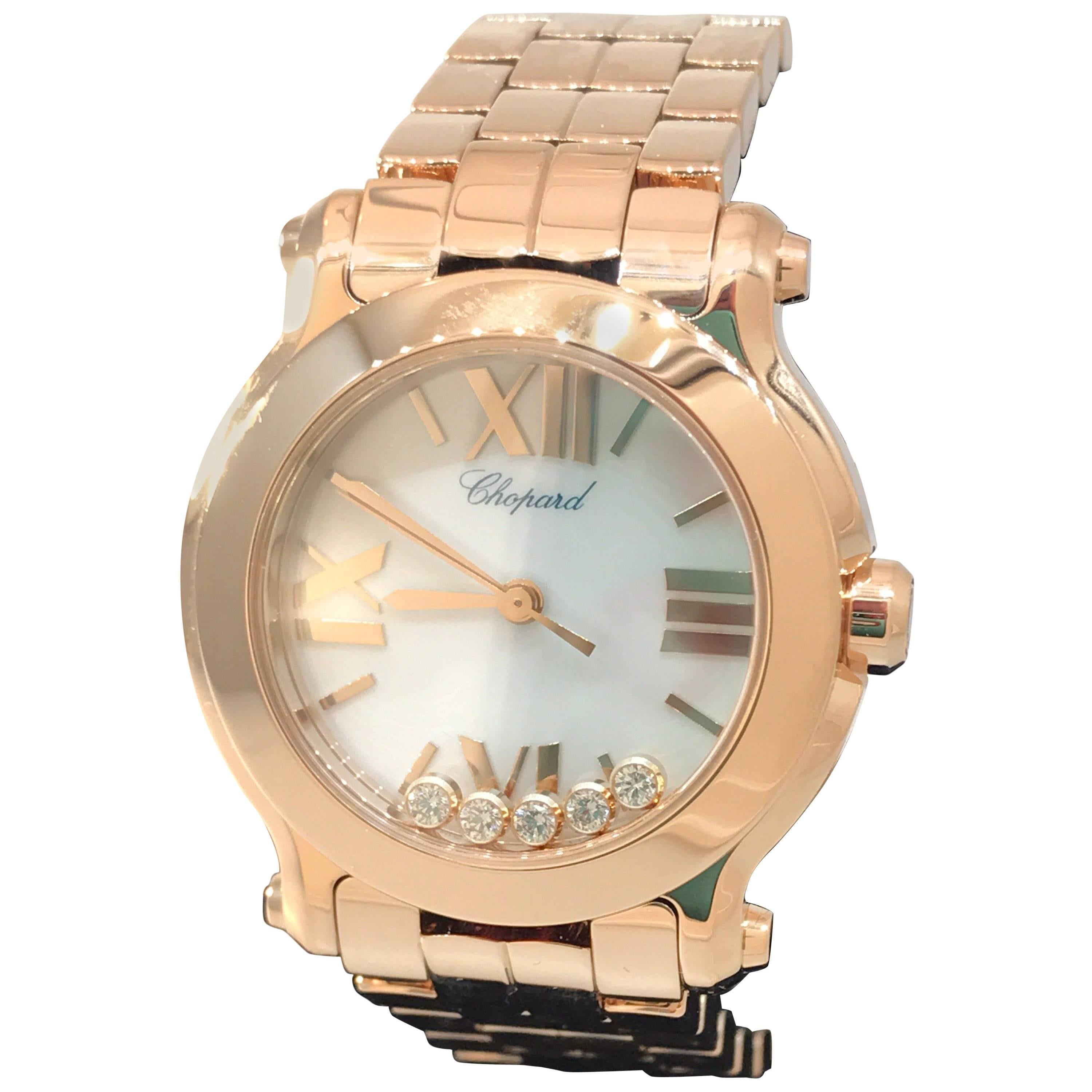 Chopard Happy Sport Rose Gold Mother-of-Pearl Diamond Ladies Watch 27/4189-5003 For Sale