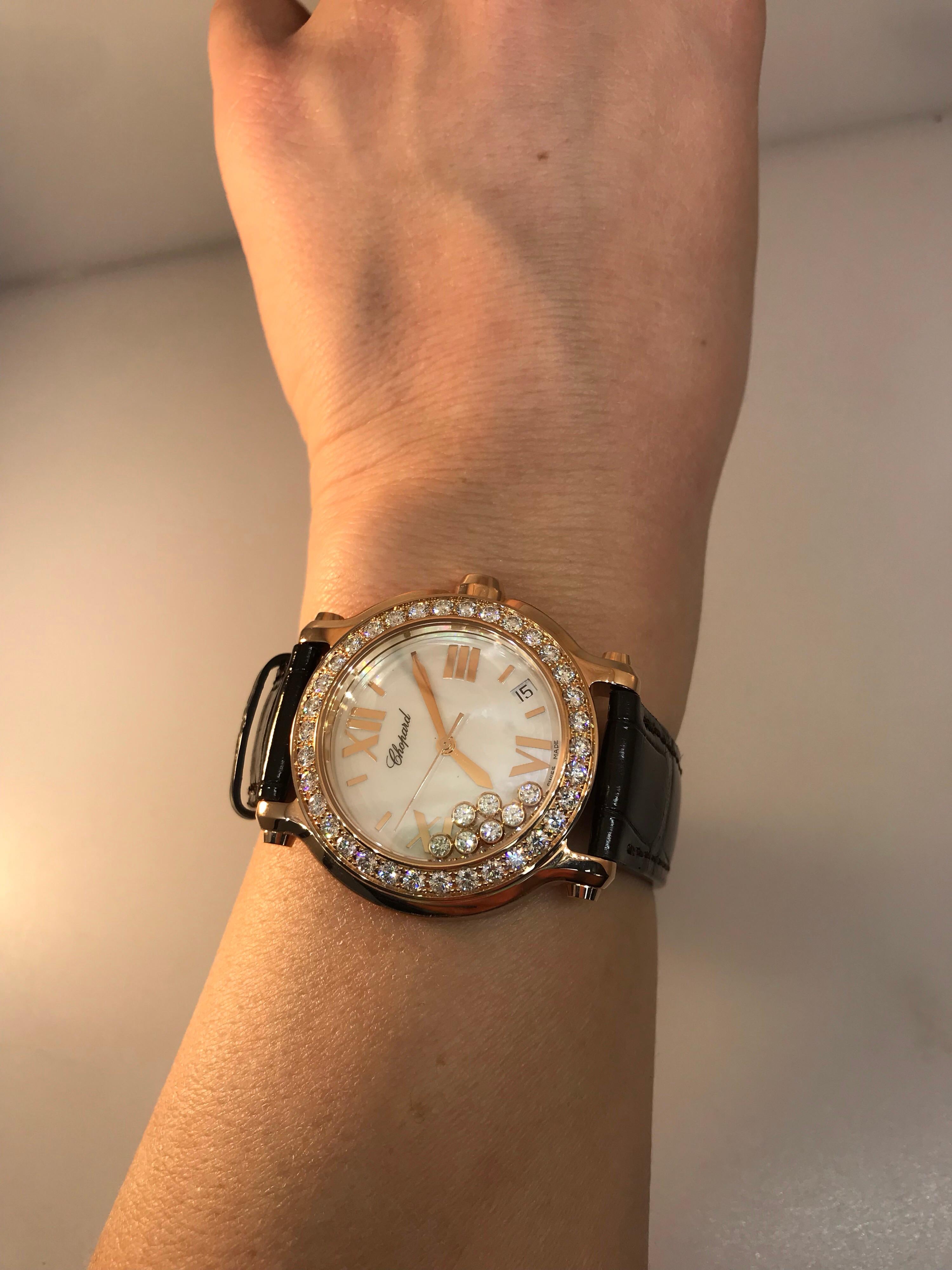 Chopard Happy Sport Rose Gold Mother of Pearl Diamond Ladies Watch 27/7473-5002 4