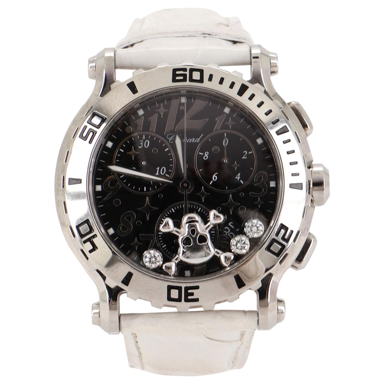 Chopard Happy Sport Skull Chronograph Round Quartz Watch Stainless Steel and All