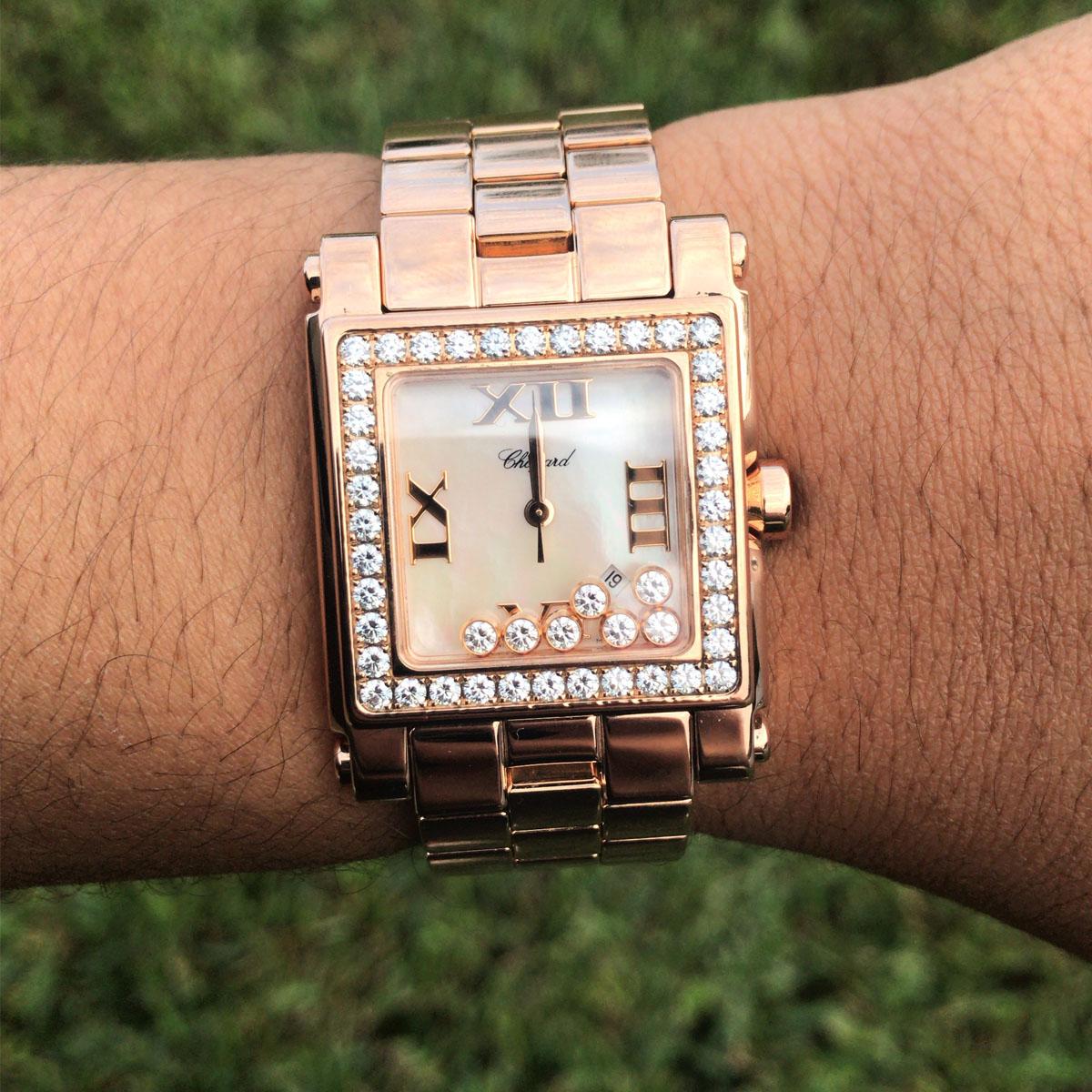 Chopard Happy Sport Square 18k Rose Gold 7 Floating Diamonds MOP Dial Watch 2