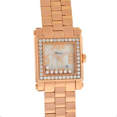 Chopard Happy Sport Square 18k Rose Gold 7 Floating Diamonds MOP Dial Watch