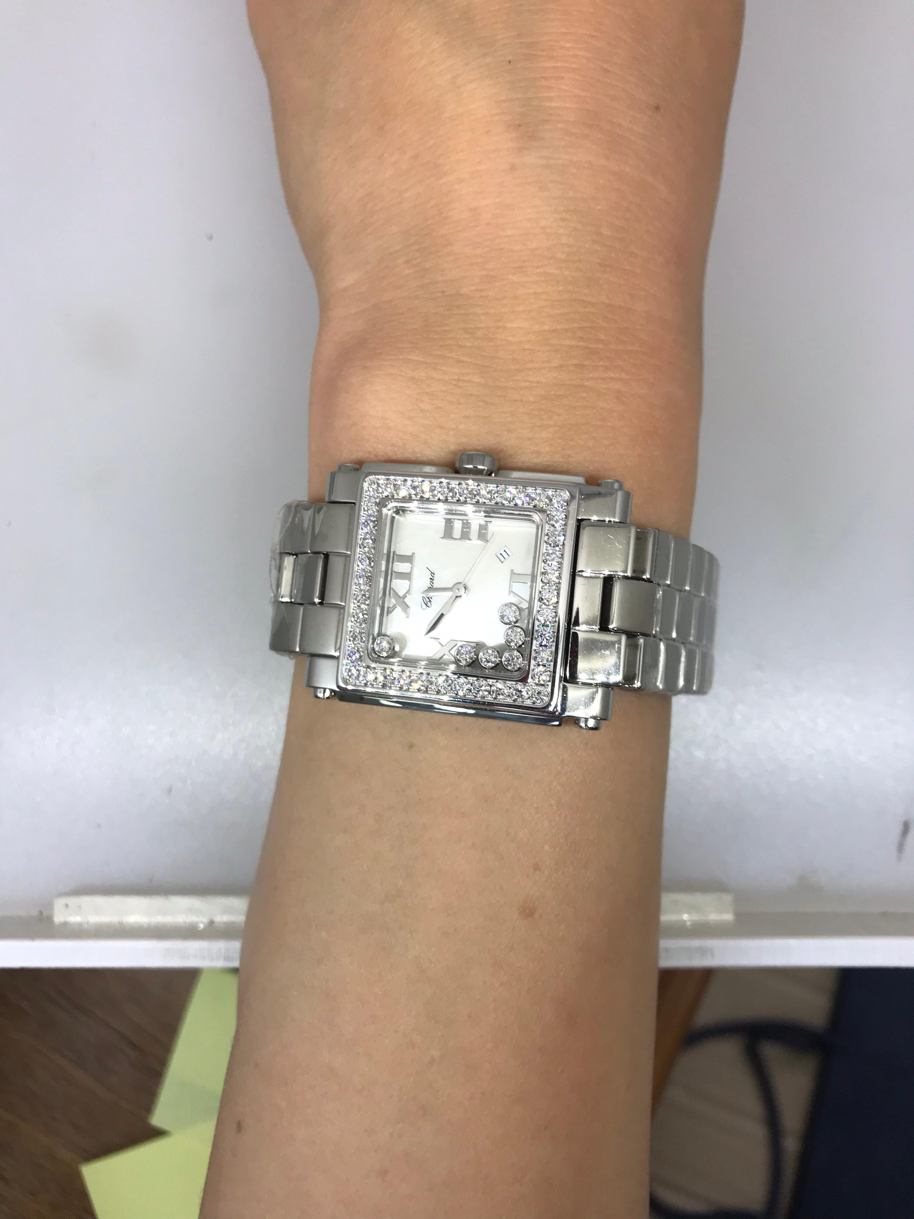 Chopard Happy Sport Square Diamond Bezel Stainless Ladies Watch 27/8505-2001 New For Sale 6