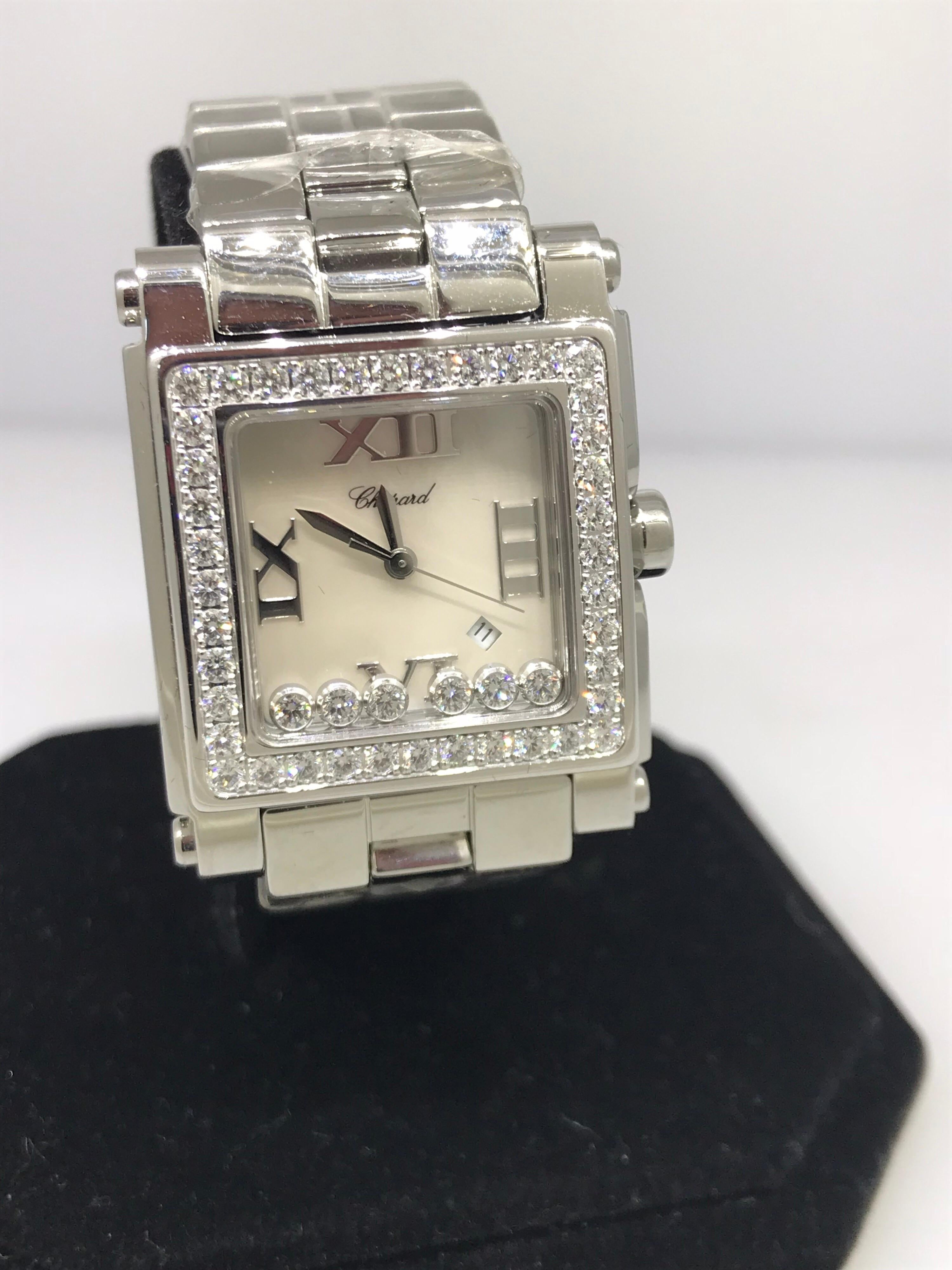 Chopard Happy Sport Square Ladies Watch

Model Number: 27/8505-2001

100% Authentic

Brand New

Comes with original Chopard Box, Certificate of Authenticity and Warranty, and Instruction Manual

Stainless Steel Case & Bracelet

Diamond Bezel (1.20