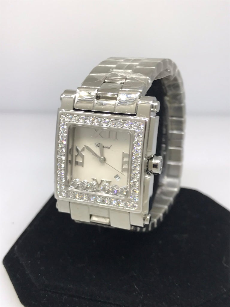 Chopard Happy Sport Square Diamond Bezel Stainless Ladies Watch 27/8505 ...