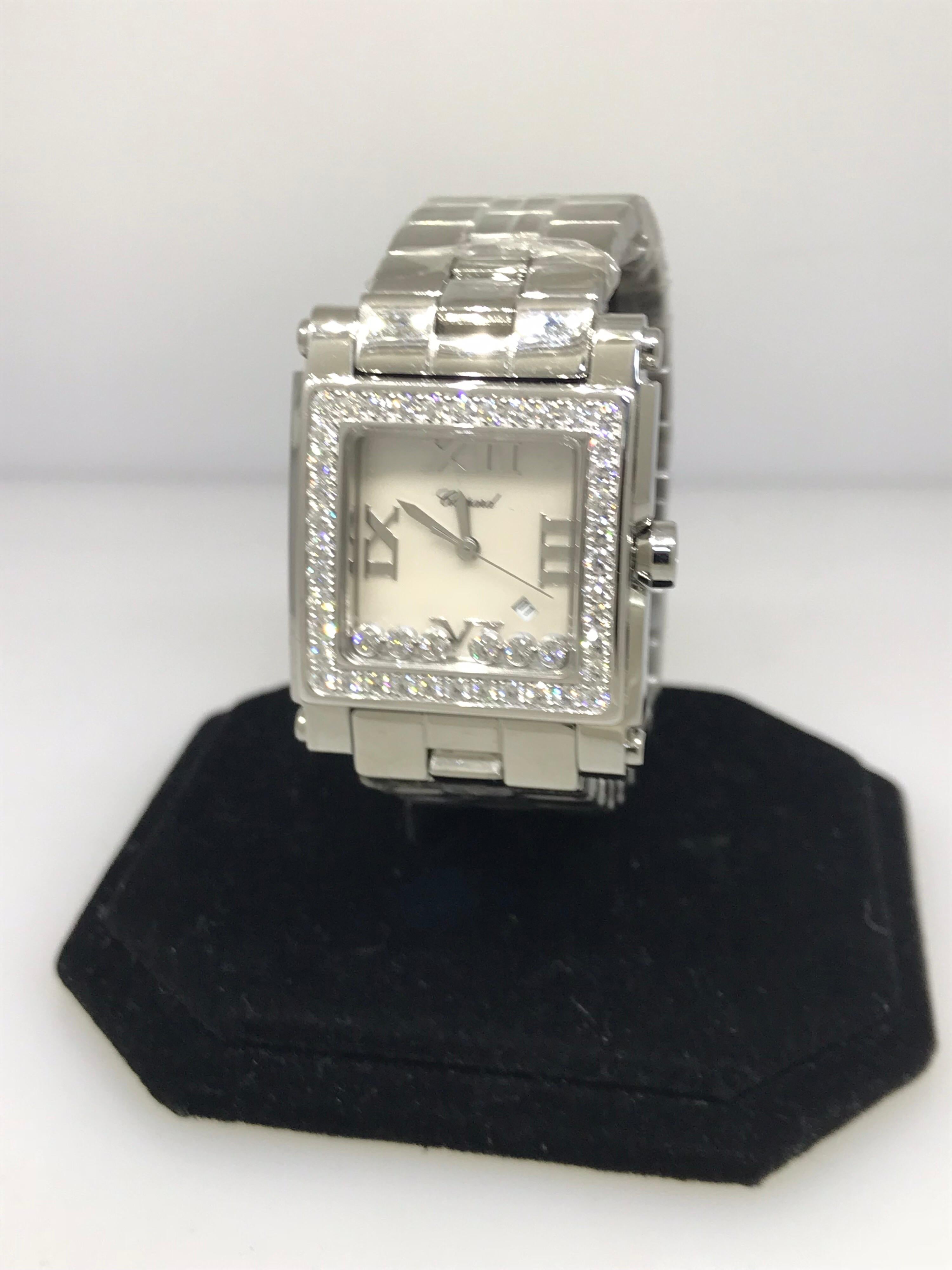 Chopard Happy Sport Square Diamond Bezel Stainless Ladies Watch 27/8505-2001 New For Sale 3
