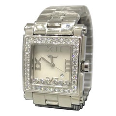 Used Chopard Happy Sport Square Diamond Bezel Stainless Ladies Watch 27/8505-2001 New