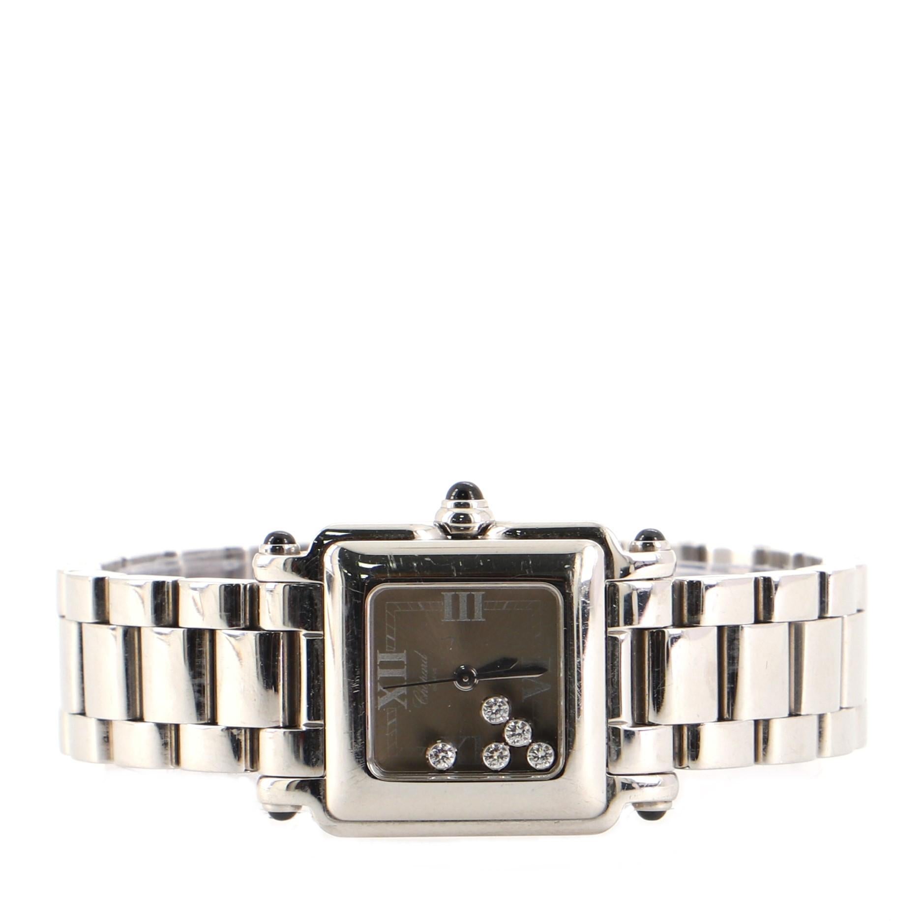 Chopard Happy Sport Square Quartz Watch Stainless Steel with Diamonds 27 In Good Condition In New York, NY