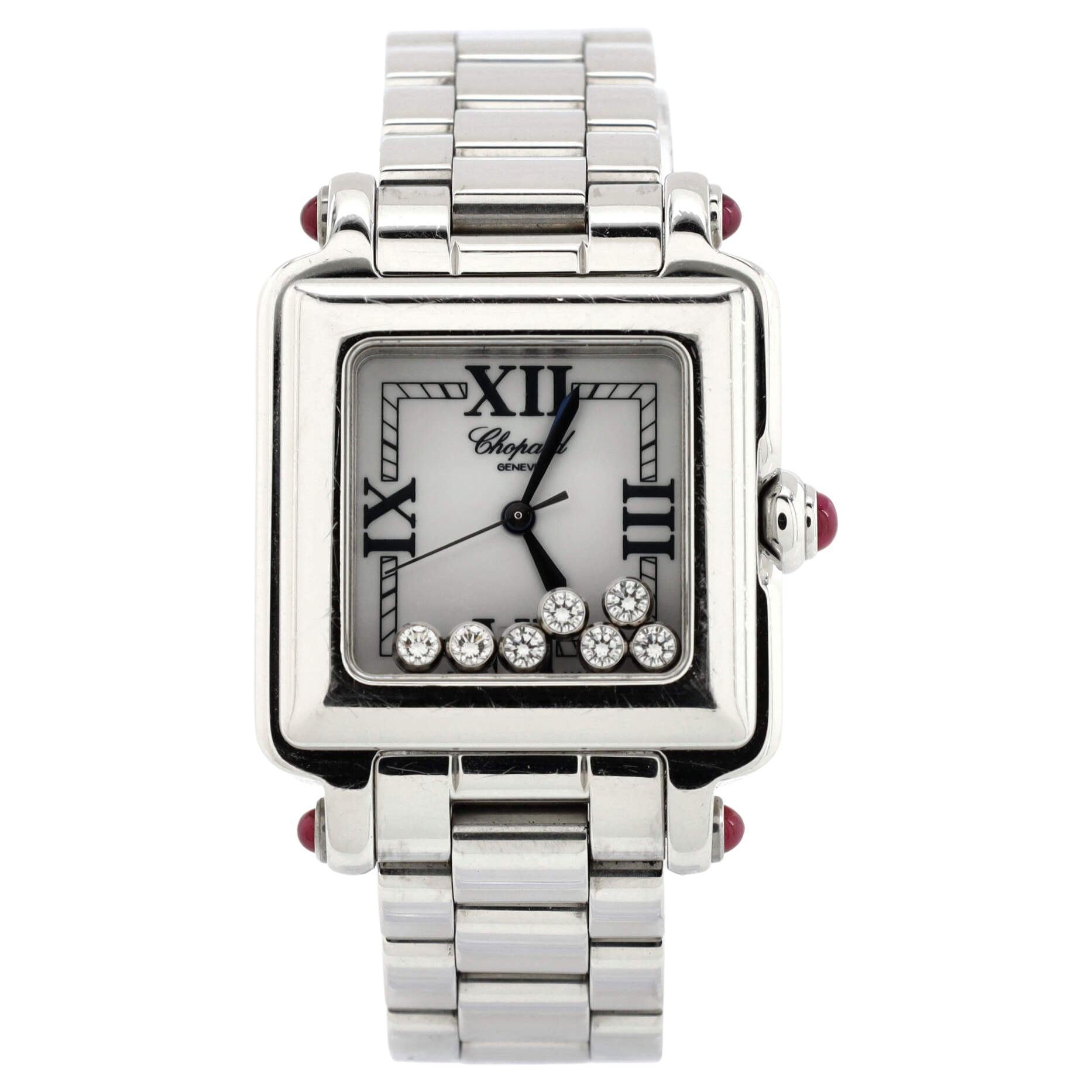 Chopard Happy Sport Square Quartz Watch Stainless Steel with Floating Diamonds