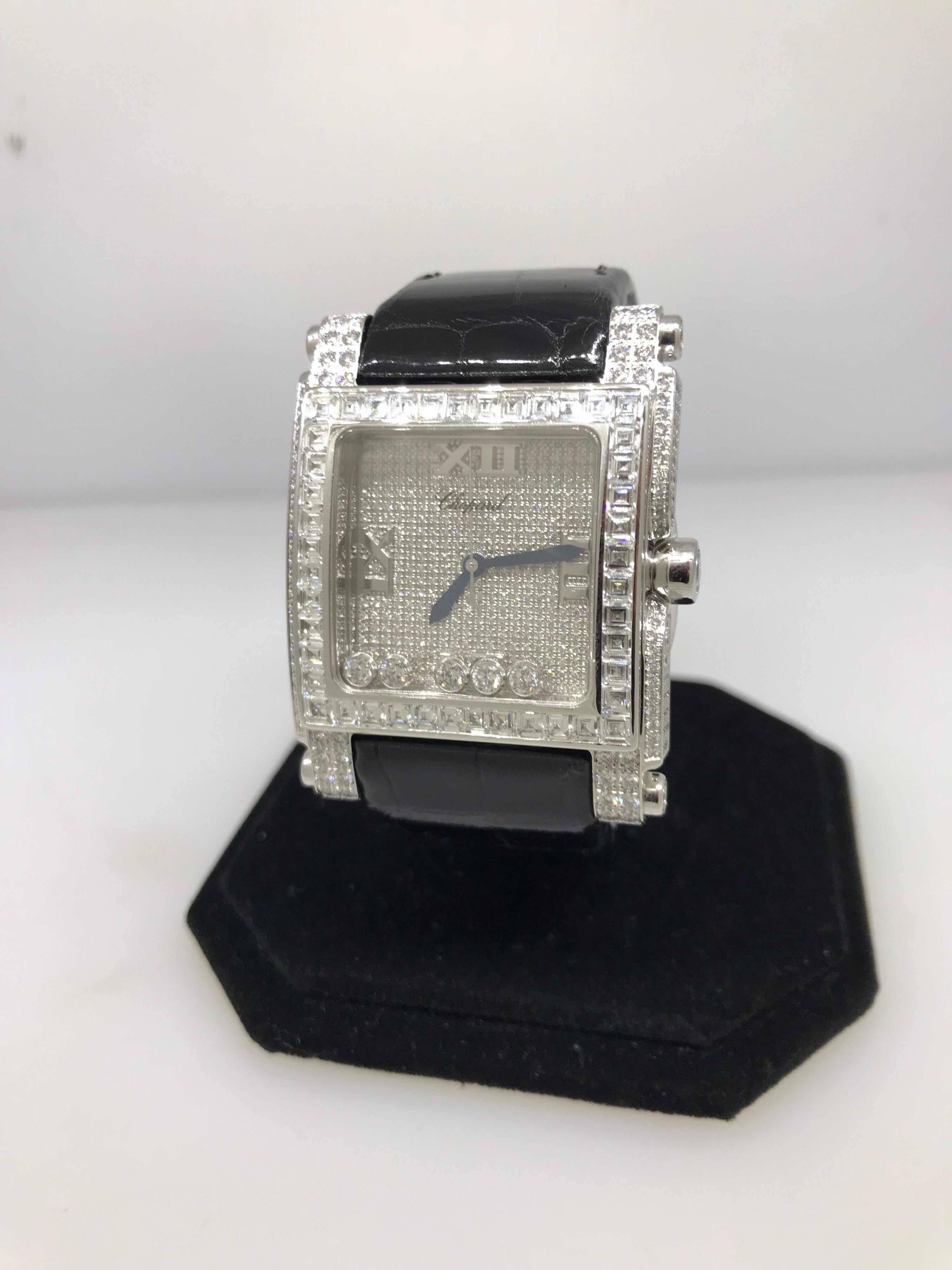 Chopard Happy Sport Square Ladies Watch

Model Number: 28/3577-1001

100% Authentic

Brand New

Comes with original Chopard Box, Certificate of Authenticity and Warranty, and Instruction Manual

18 Karat White Gold Case & Buckle (134.7gr)

Bezel Set