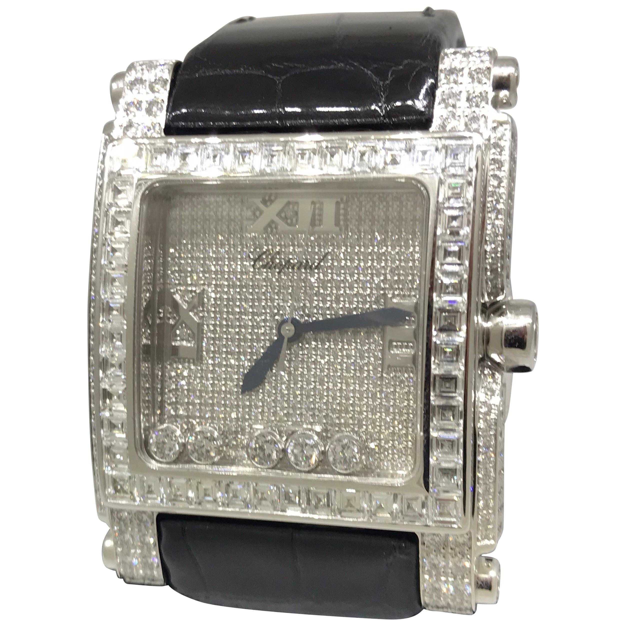 Chopard Happy Sport Square White Gold Pave Diamond Watch 28/3577 Brand New For Sale
