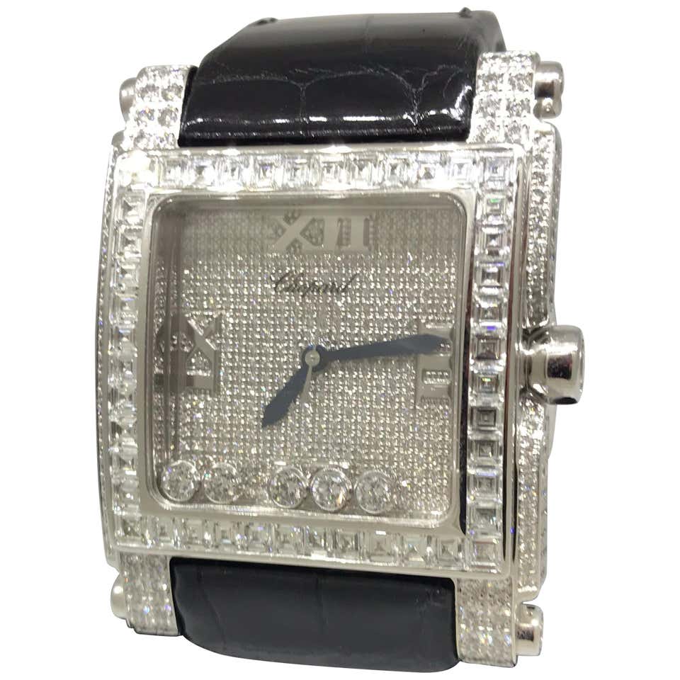 Chopard Happy Sport Square White Gold Pave Diamond Watch 28/3577 Brand ...