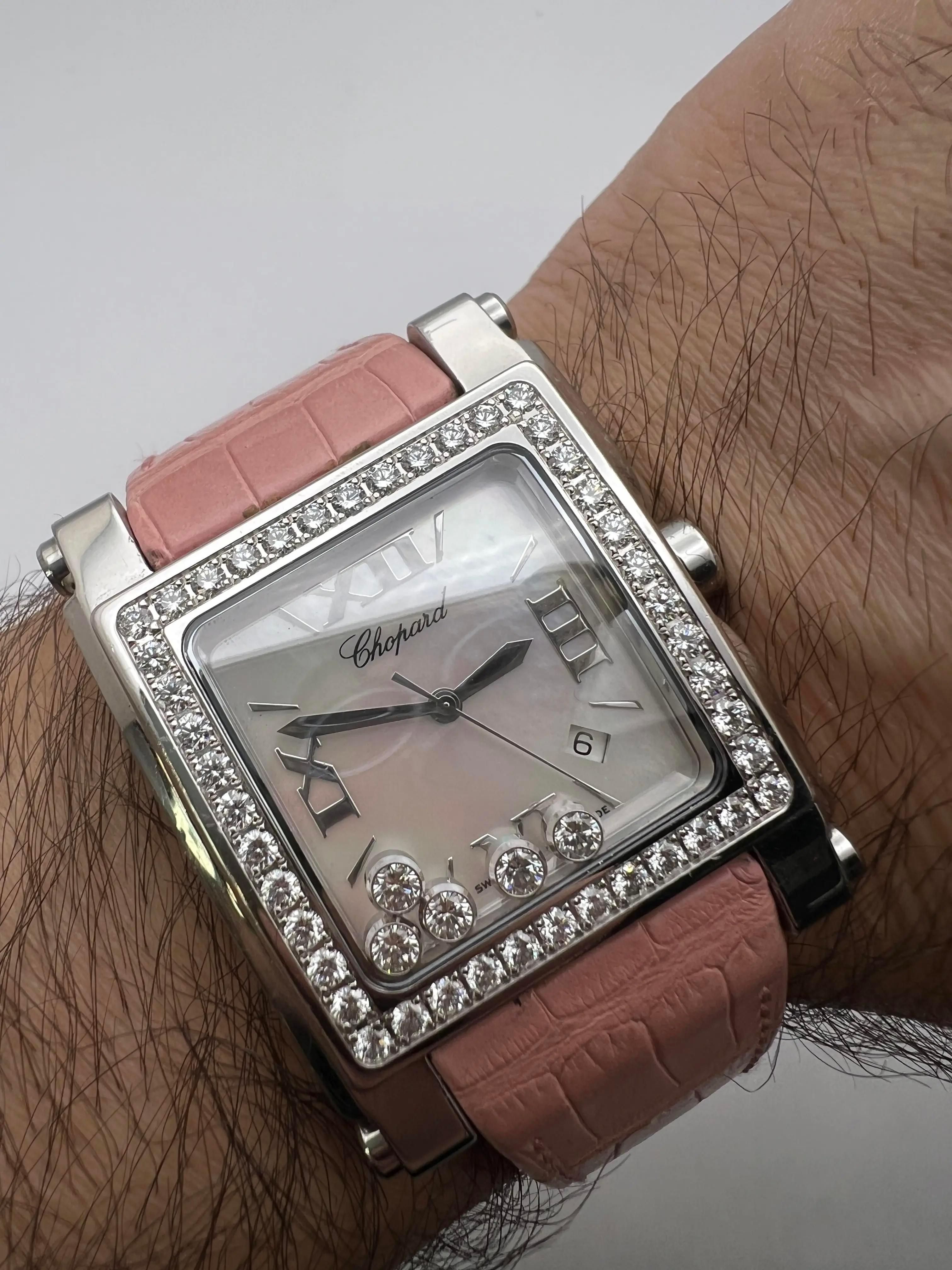 Chopard Happy Sport Square XL 35mm 18K Diamant Lünette MOP Zifferblatt Stahl 288448-2001 (Rundschliff) im Angebot