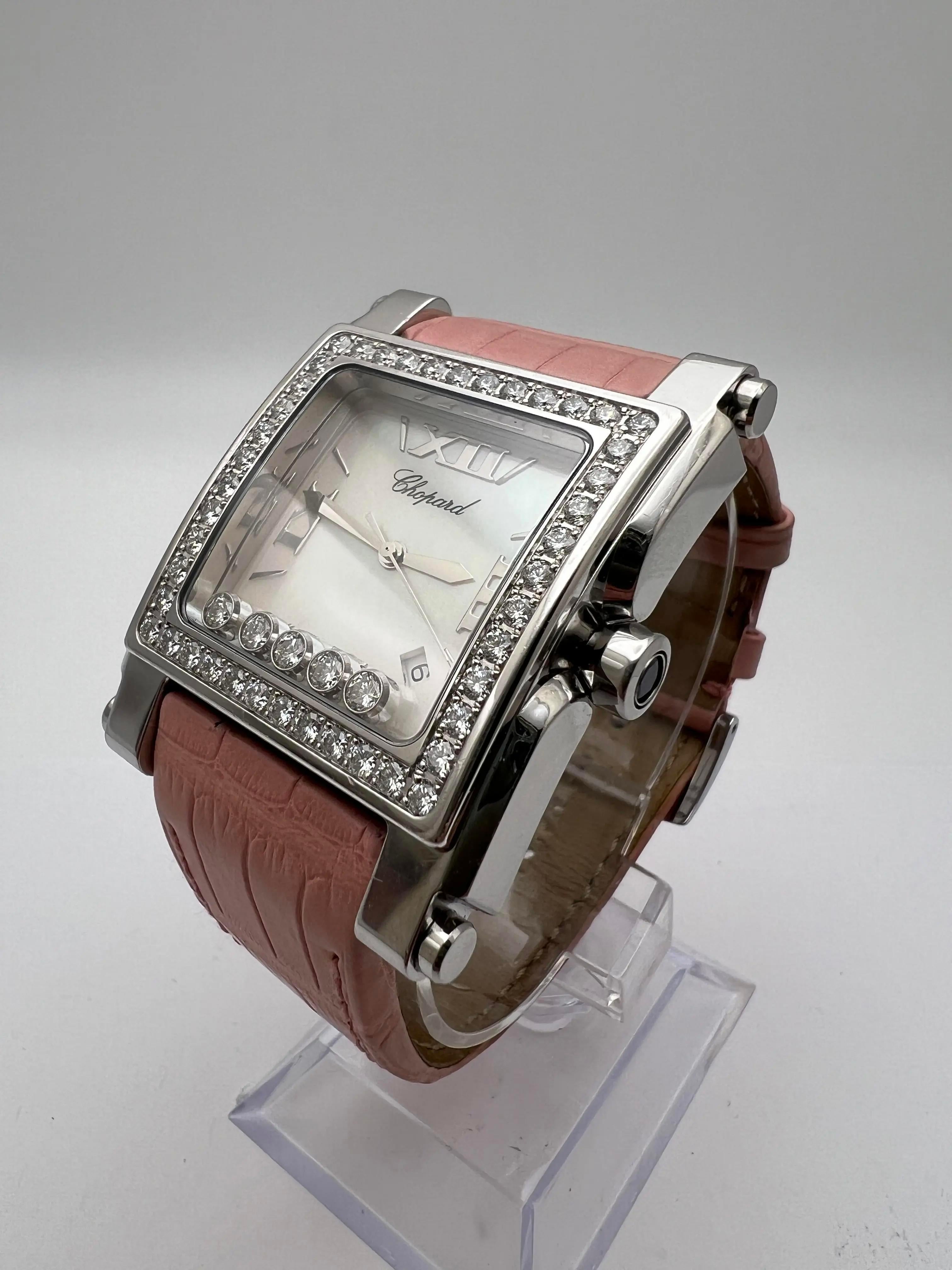 Chopard Happy Sport Square XL 35mm 18K Diamant Lünette MOP Zifferblatt Stahl 288448-2001 im Zustand „Hervorragend“ im Angebot in New York, NY