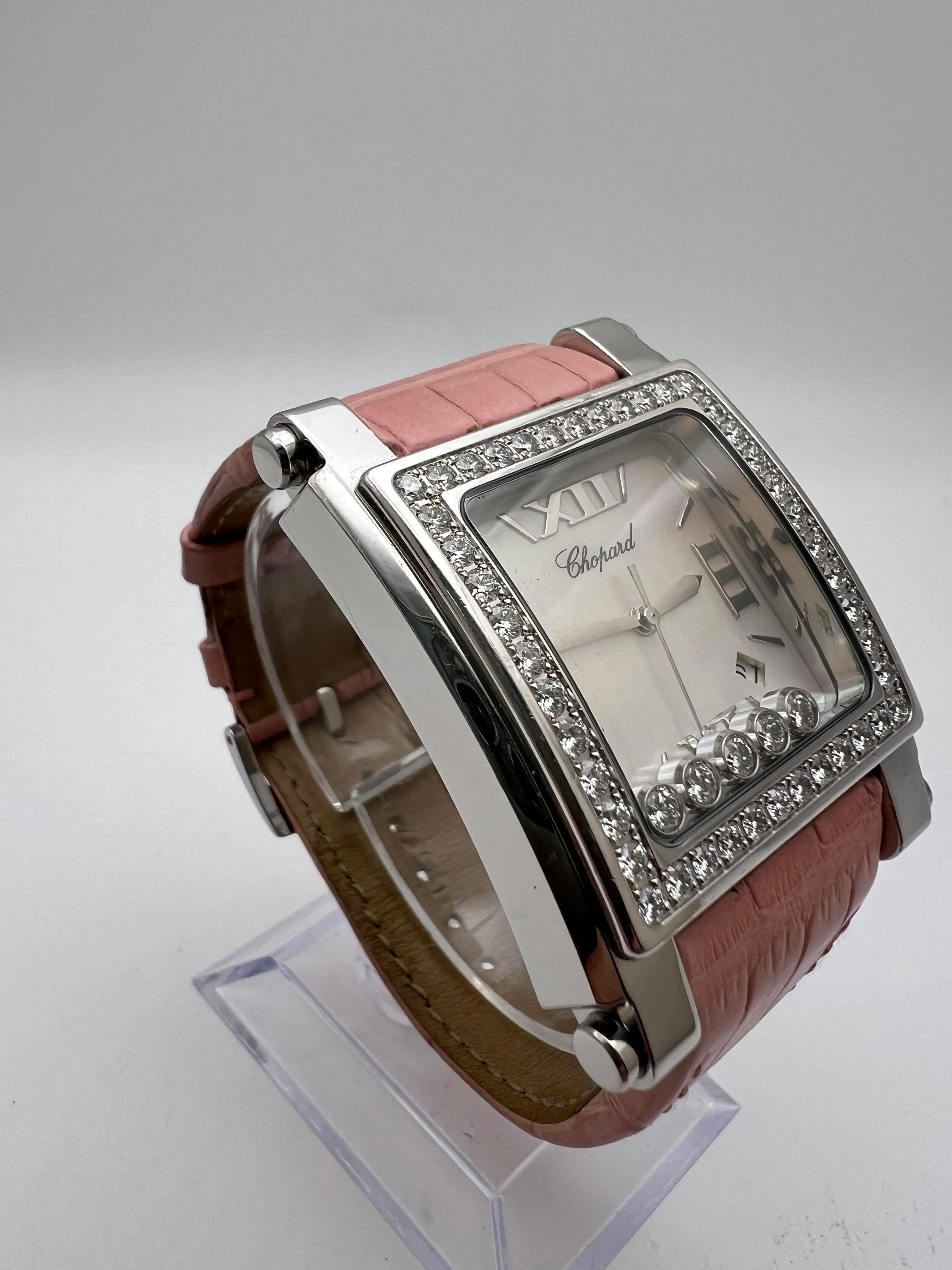 Chopard Happy Sport Square XL 35mm 18K Diamant Lünette MOP Zifferblatt Stahl 288448-2001 Damen im Angebot