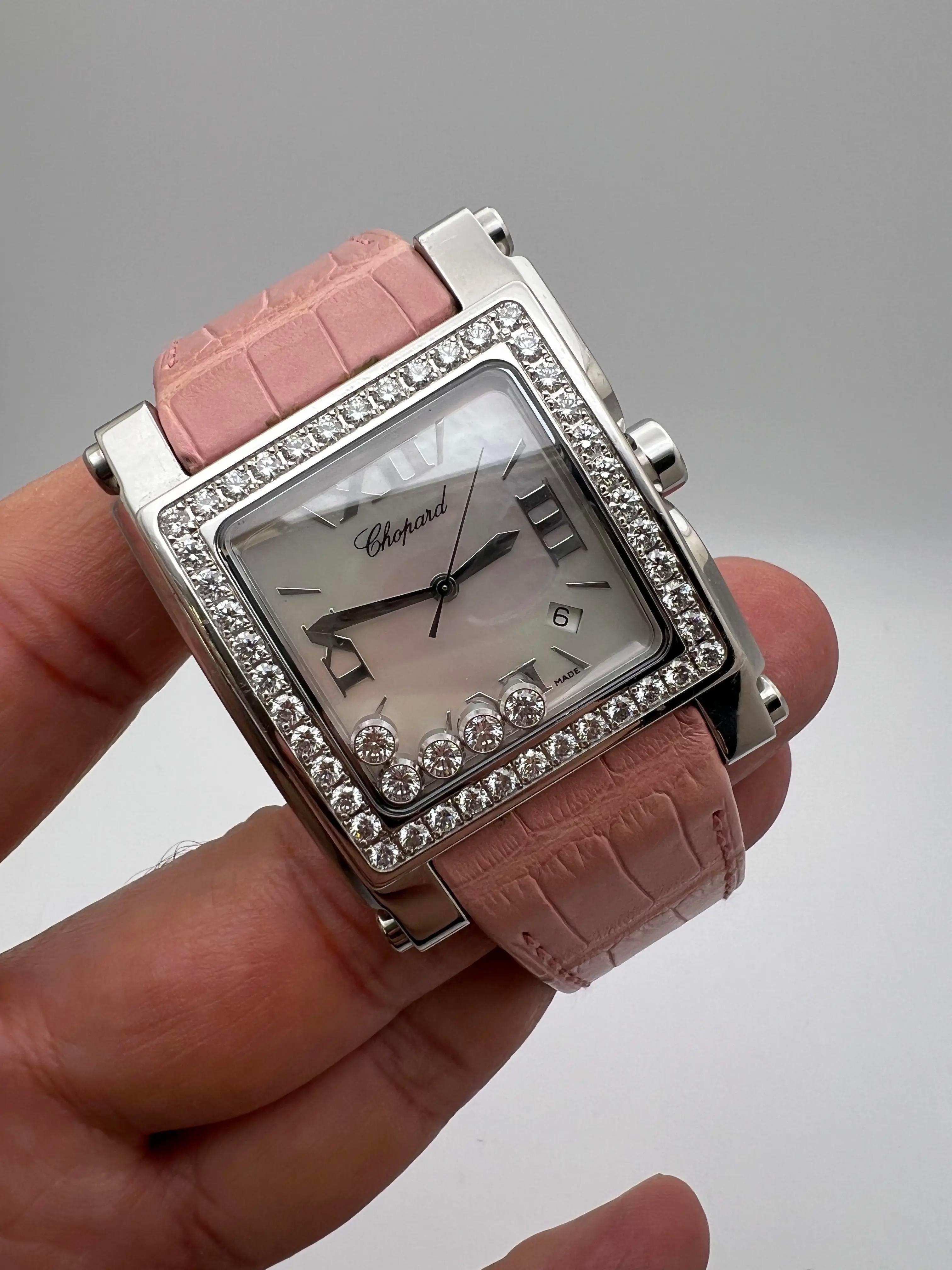 Chopard Happy Sport Square XL 35mm 18K Diamant Lünette MOP Zifferblatt Stahl 288448-2001 im Angebot 3