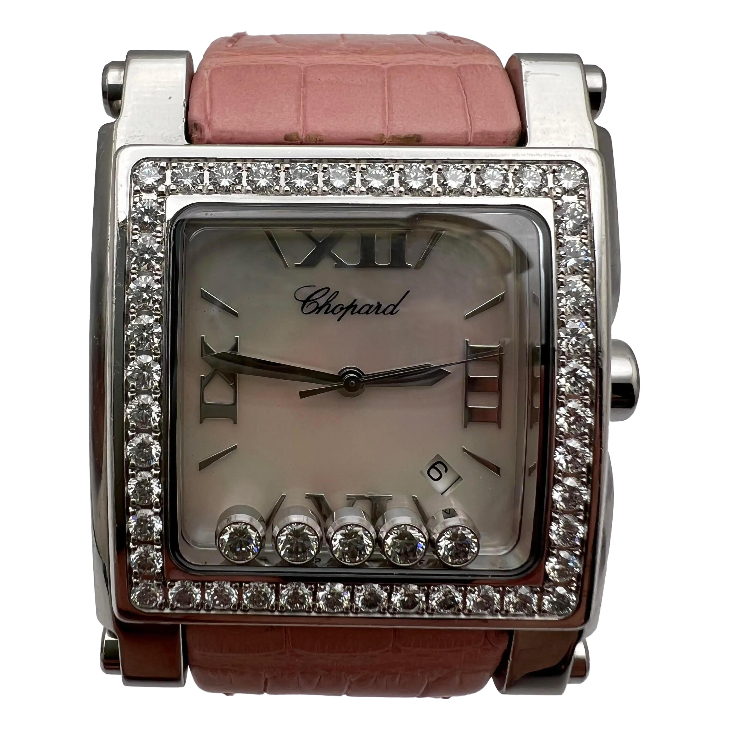 Chopard Happy Sport Square XL 35mm 18K Diamant Lünette MOP Zifferblatt Stahl 288448-2001