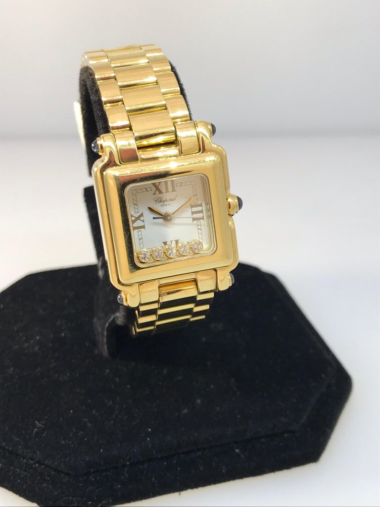 Chopard Happy Sport Square Yellow Gold White Dial Bracelet Ladies Watch ...