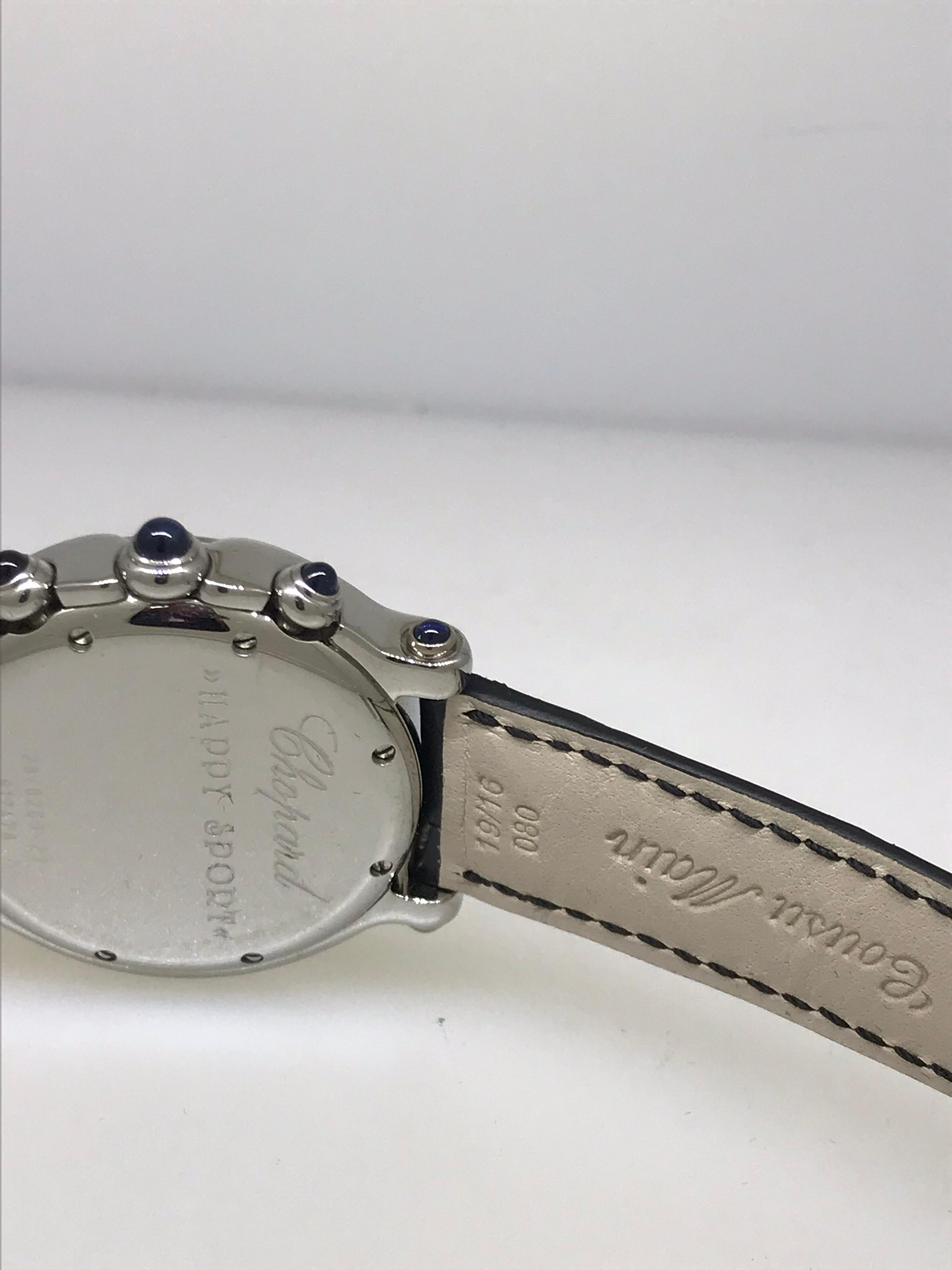 Chopard Happy Sport Stainless Diamond Chronograph Ladies Leather Band Watch For Sale 4