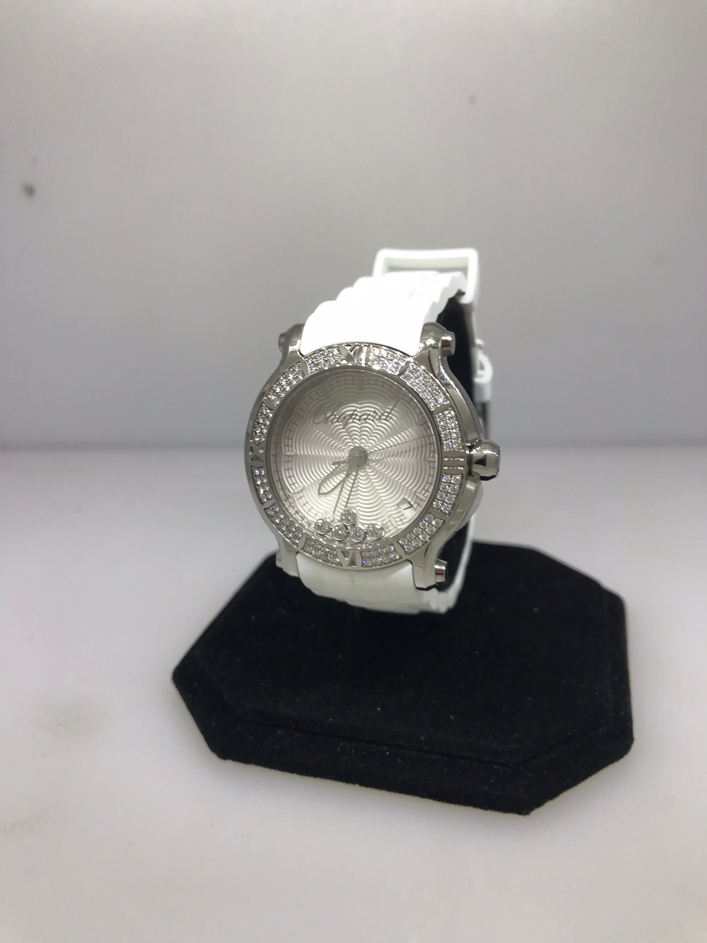 Chopard Happy Sport Stainless Steel Diamond Bezel Ladies Watch 27/8551 In New Condition In New York, NY