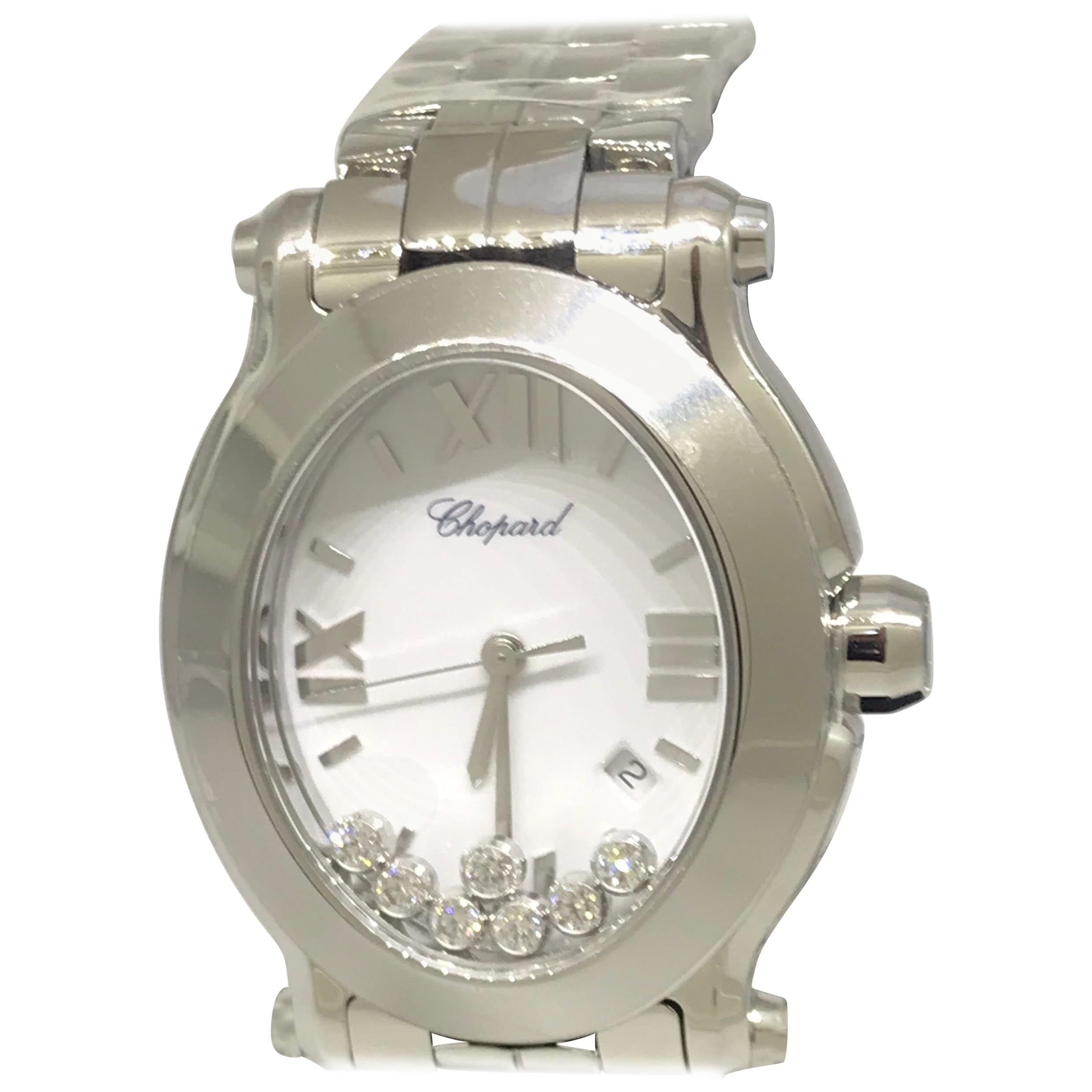 Chopard Happy Sport Stainless Steel Diamond White Dial Ladies Watch 27/8546-3003 For Sale