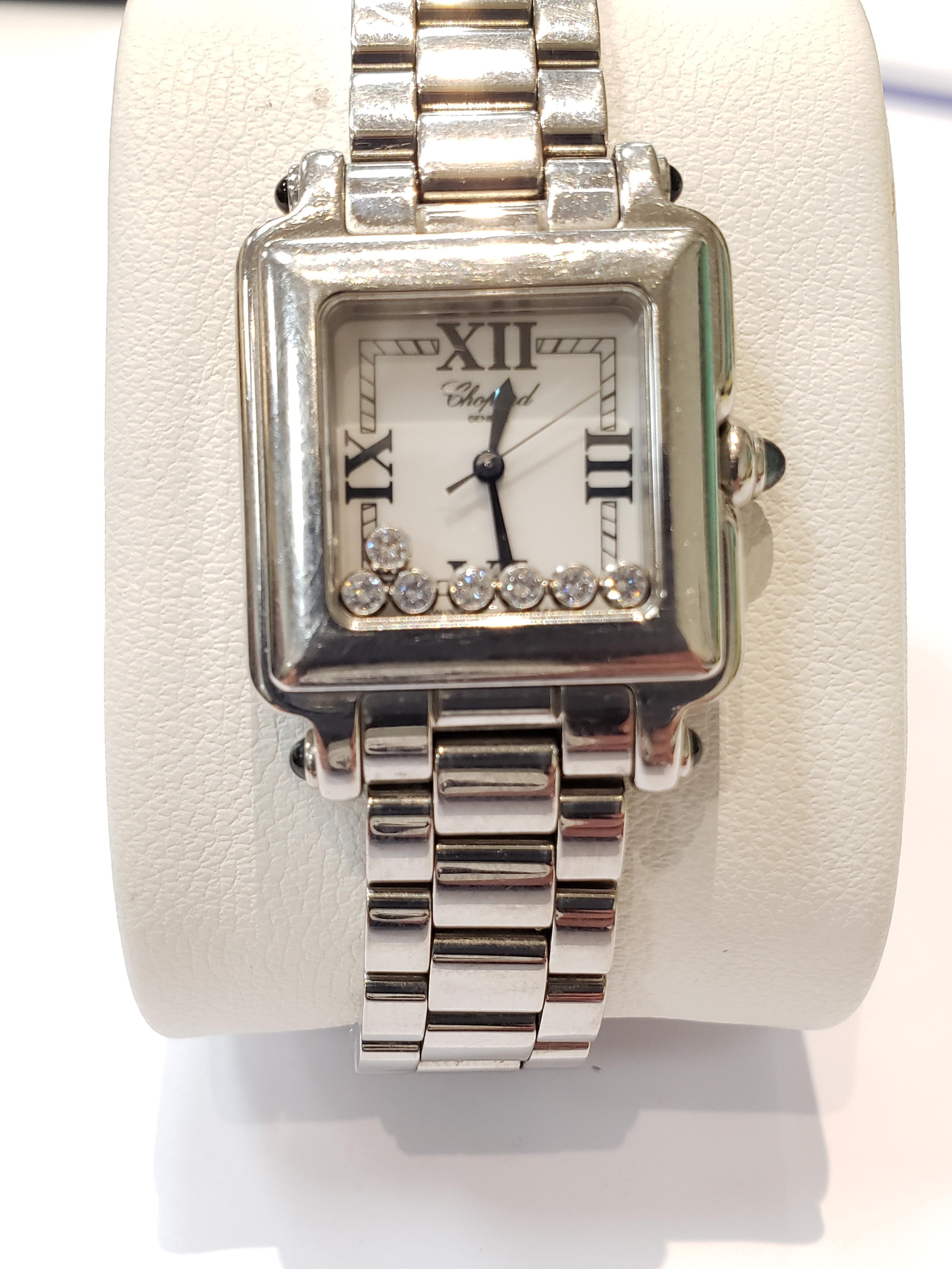 Contemporary Chopard Happy Sport Stainless Steel Watch with Seven Floating Diamonds For Sale