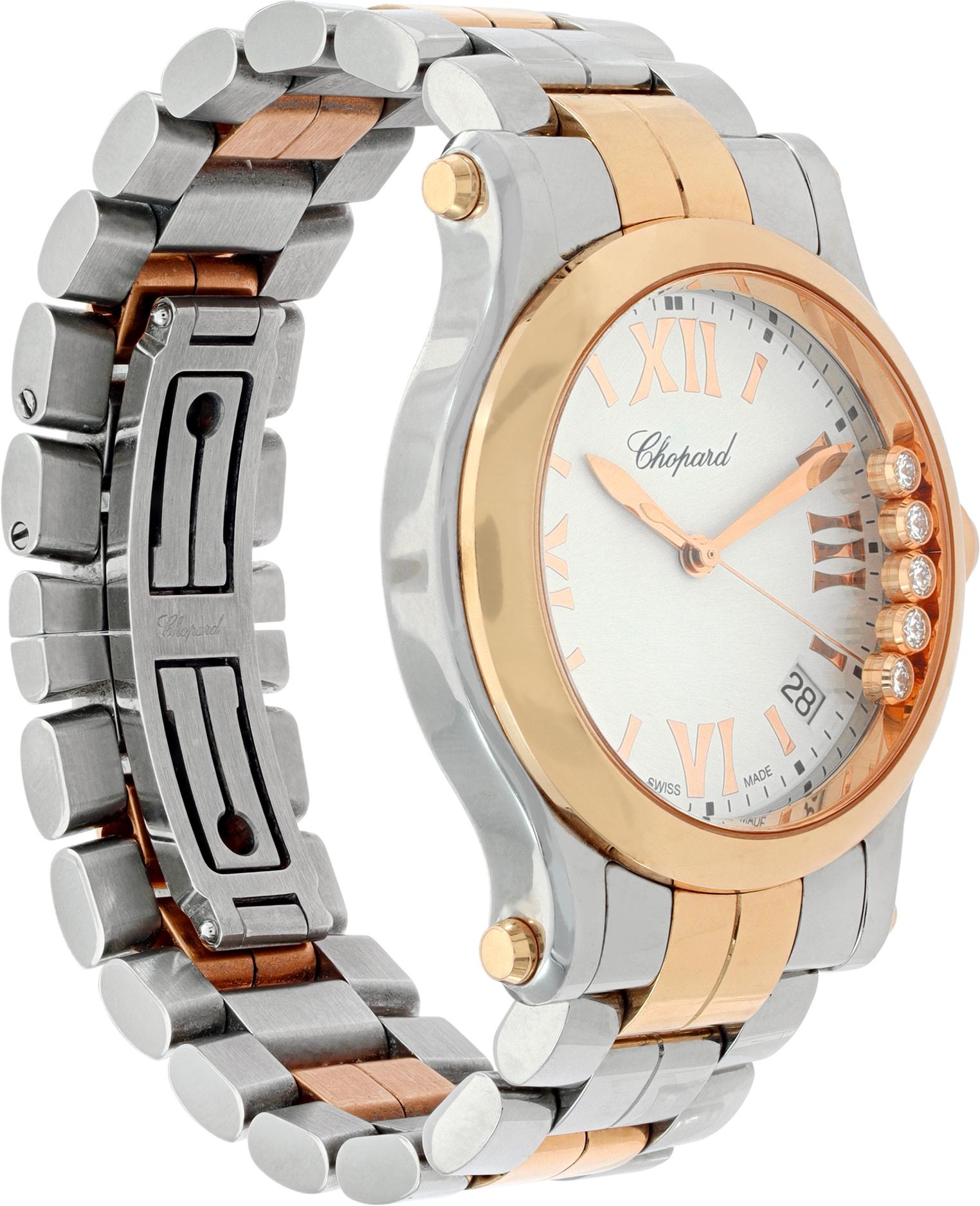 Chopard Happy Sport w/ Floating Diamonds Gold & Quartz Wristwatch – Ref. 8582 In Excellent Condition For Sale In Surfside, FL