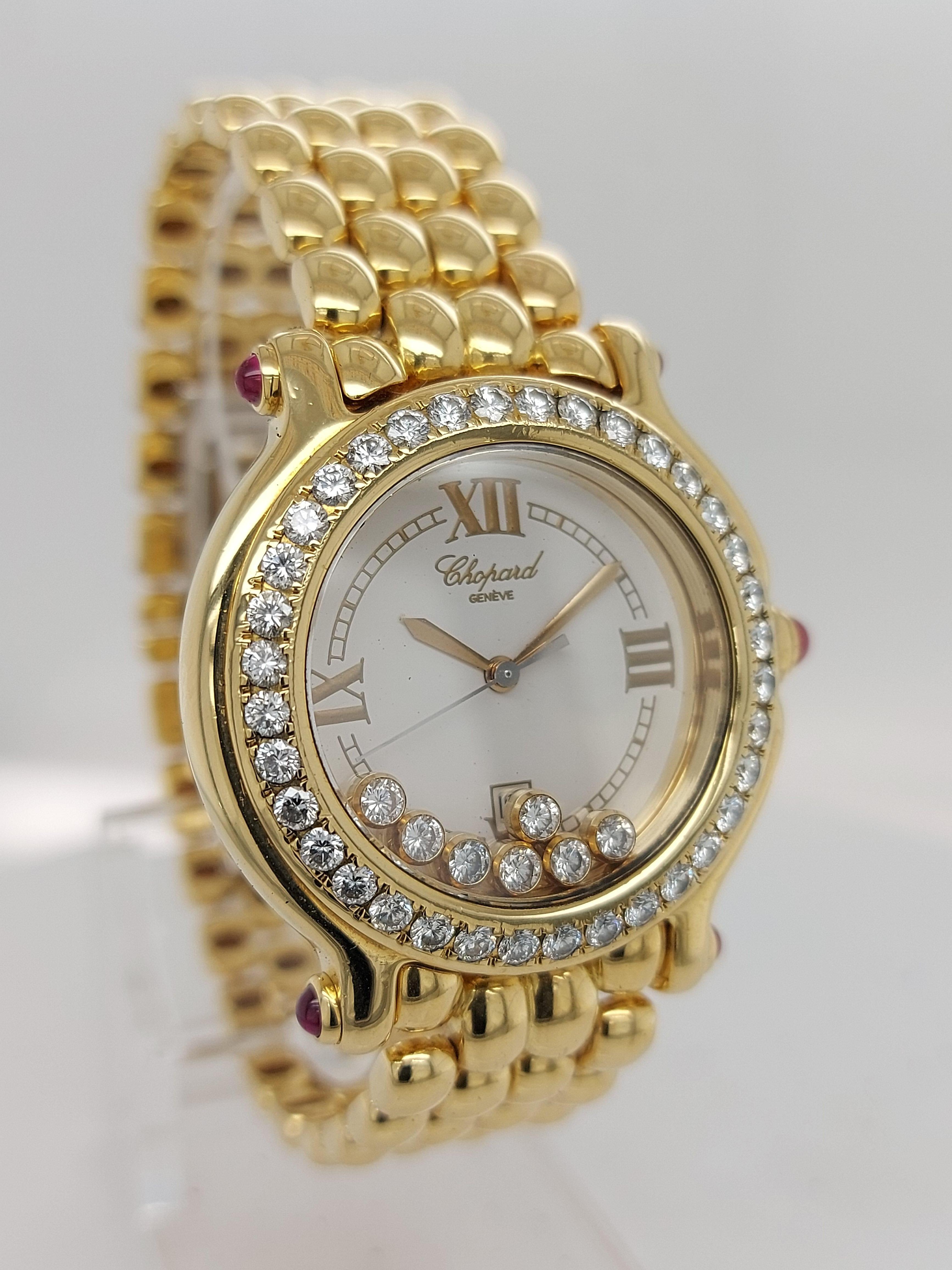 Chopard Happy Sport Watch Yellow Gold Bracelet 27/6137-21 White Dial, Diamonds 1