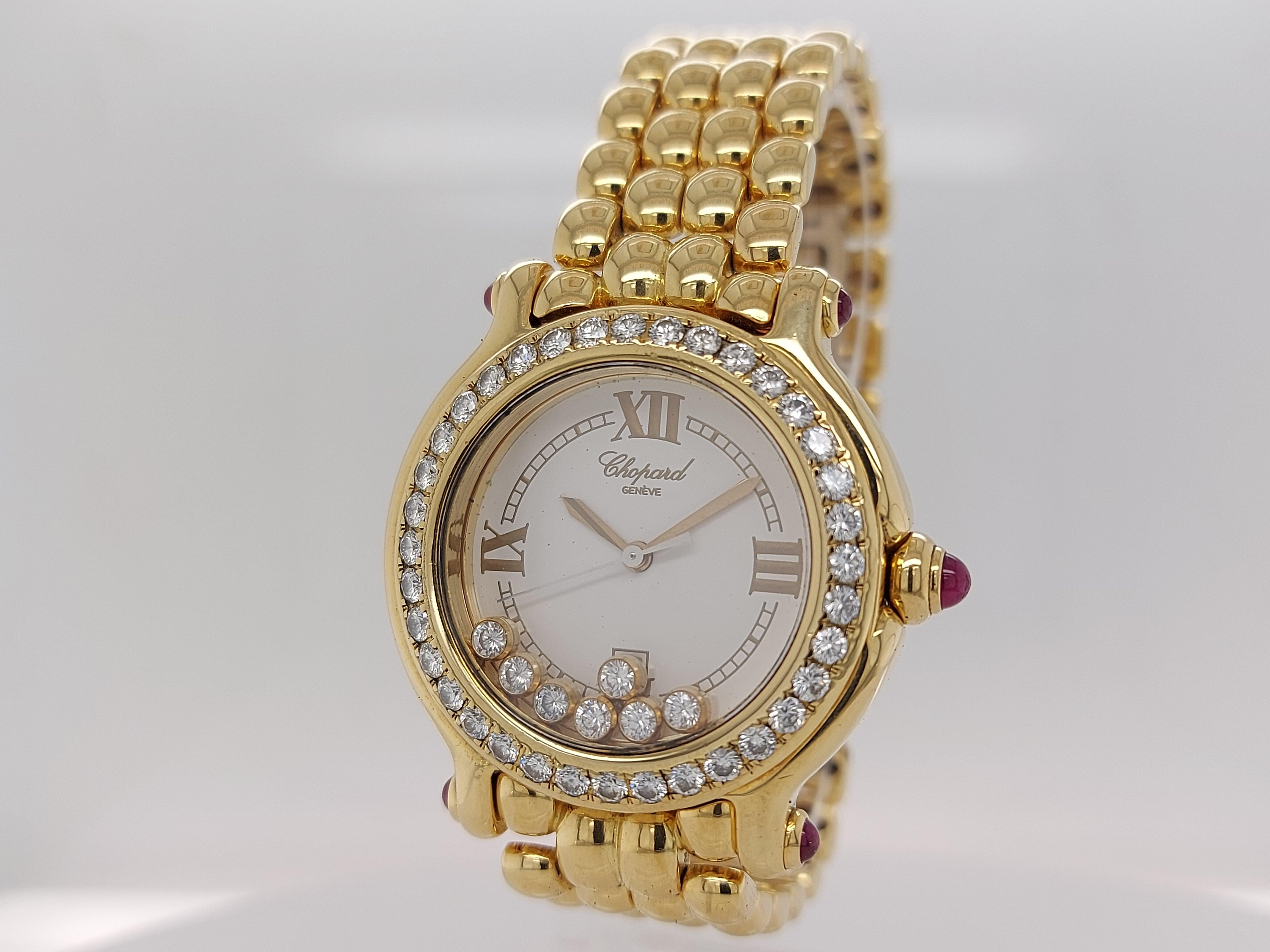 Chopard Happy Sport Watch Yellow Gold Bracelet 27/6137-21 White Dial, Diamonds 2