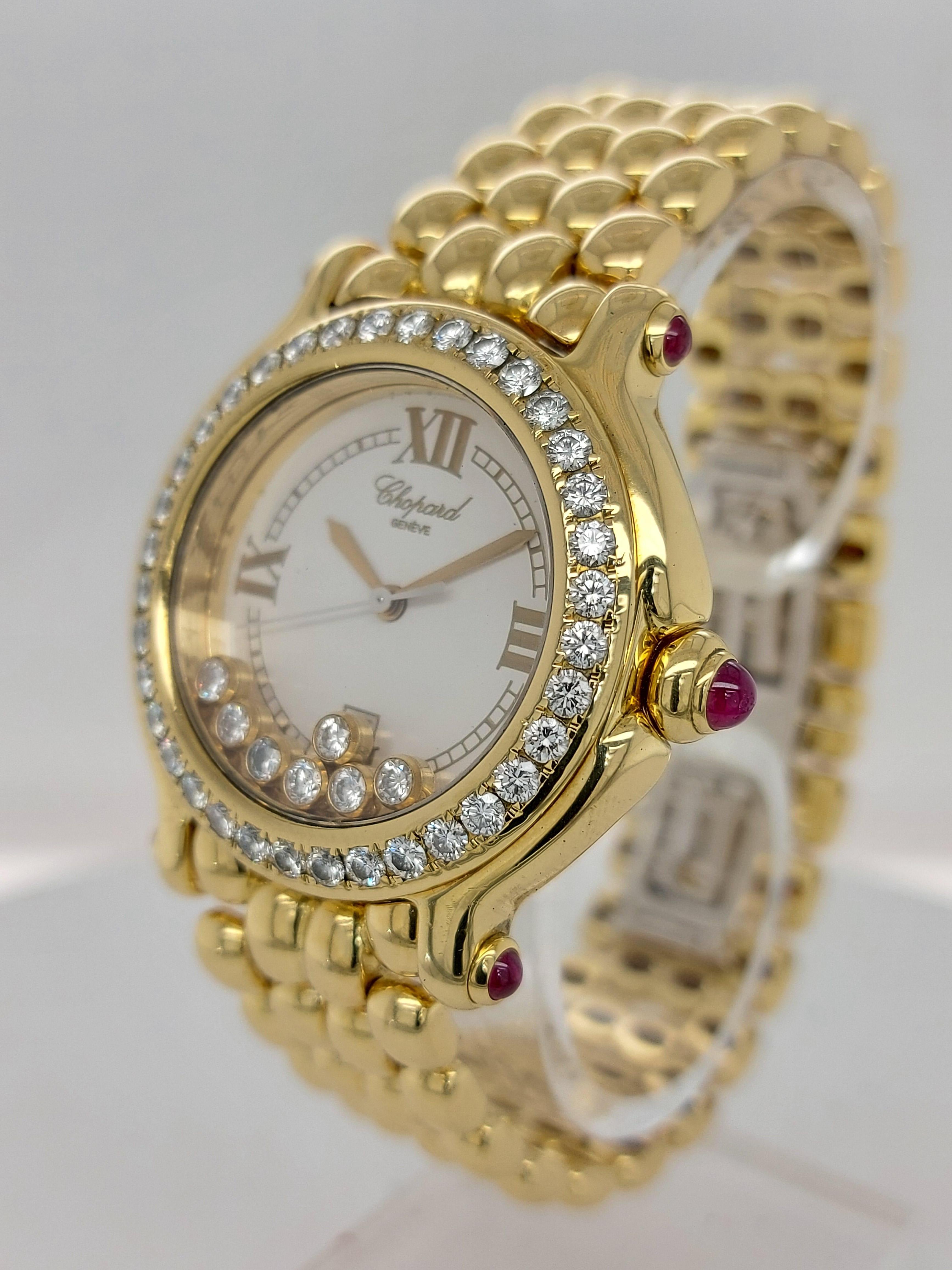 Chopard Happy Sport Watch Yellow Gold Bracelet 27/6137-21 White Dial, Diamonds 3