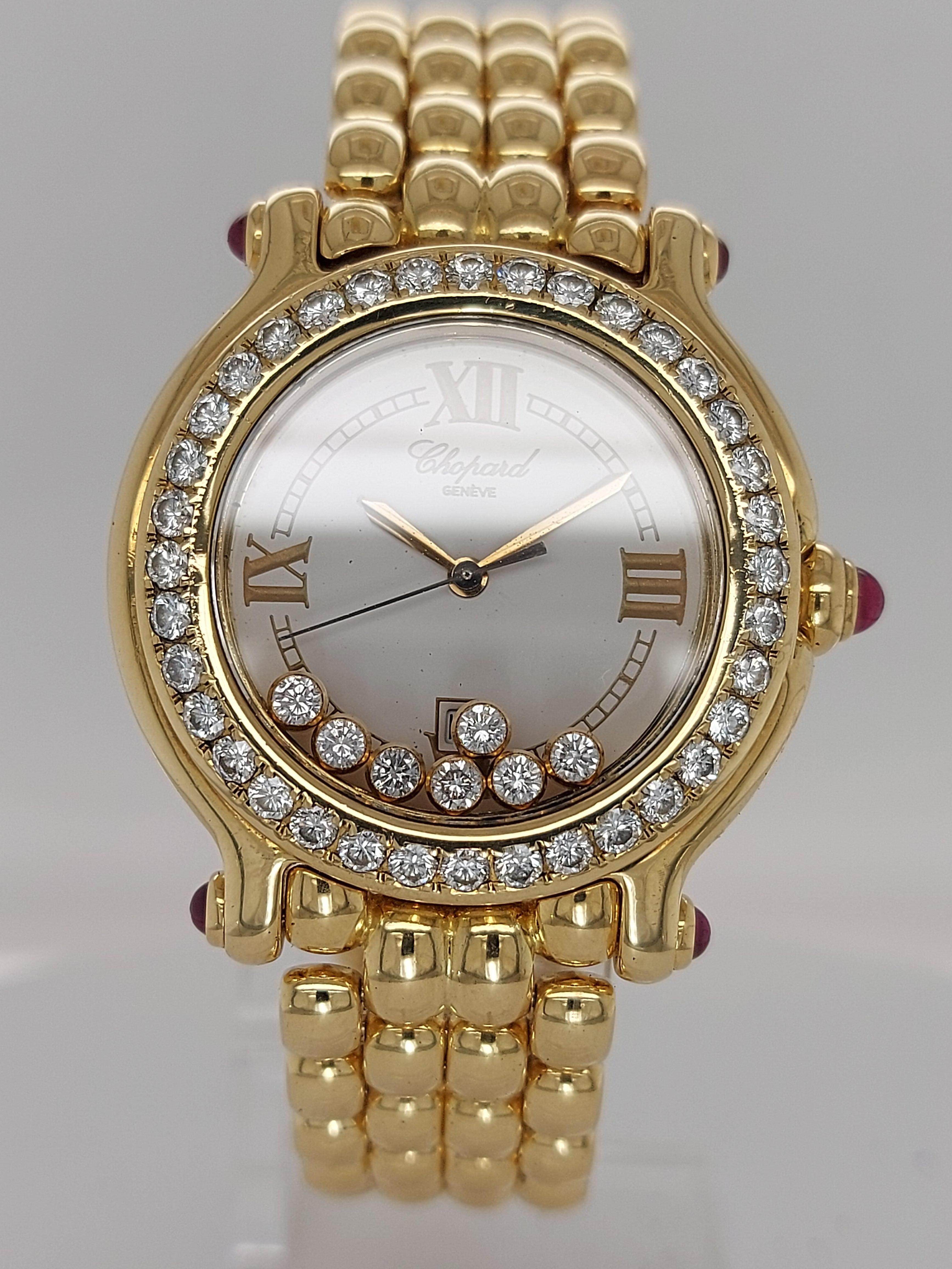 Chopard Happy Sport Watch Yellow Gold Bracelet 27/6137-21 White Dial, Diamonds 4