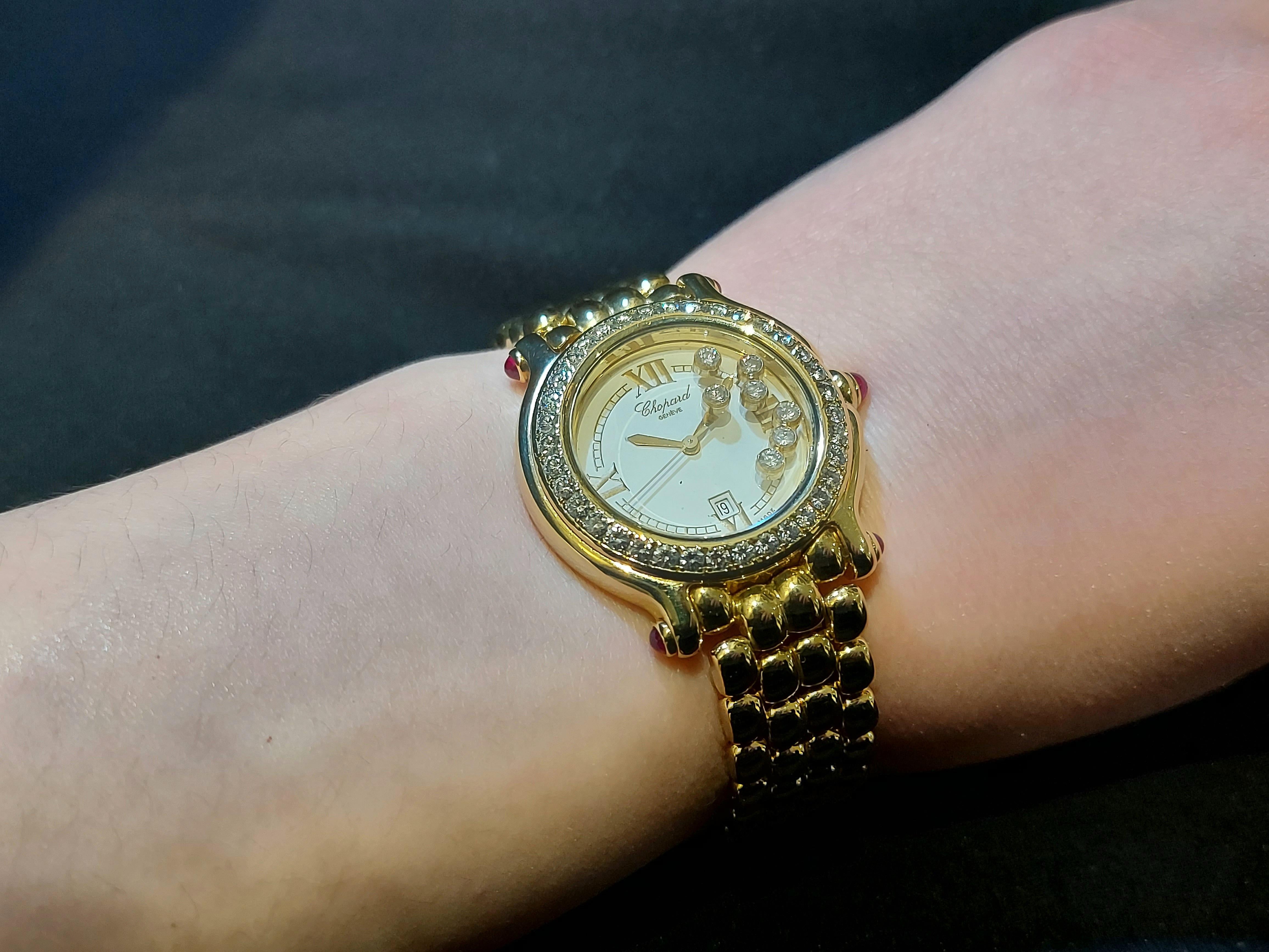 Chopard Happy Sport Watch Yellow Gold Bracelet 27/6137-21 White Dial, Diamonds 8