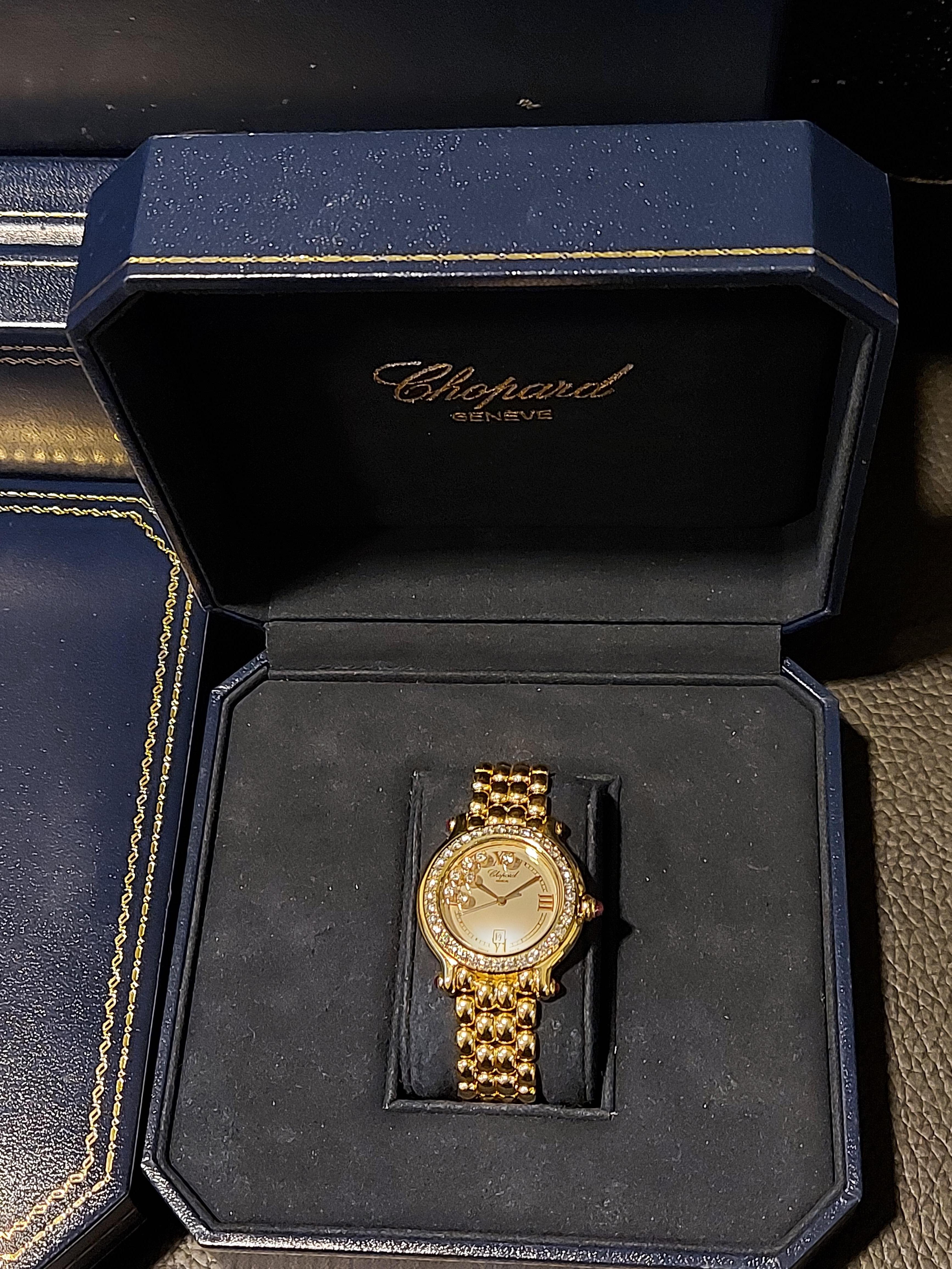 Chopard Happy Sport Watch Yellow Gold Bracelet 27/6137-21 White Dial, Diamonds 10