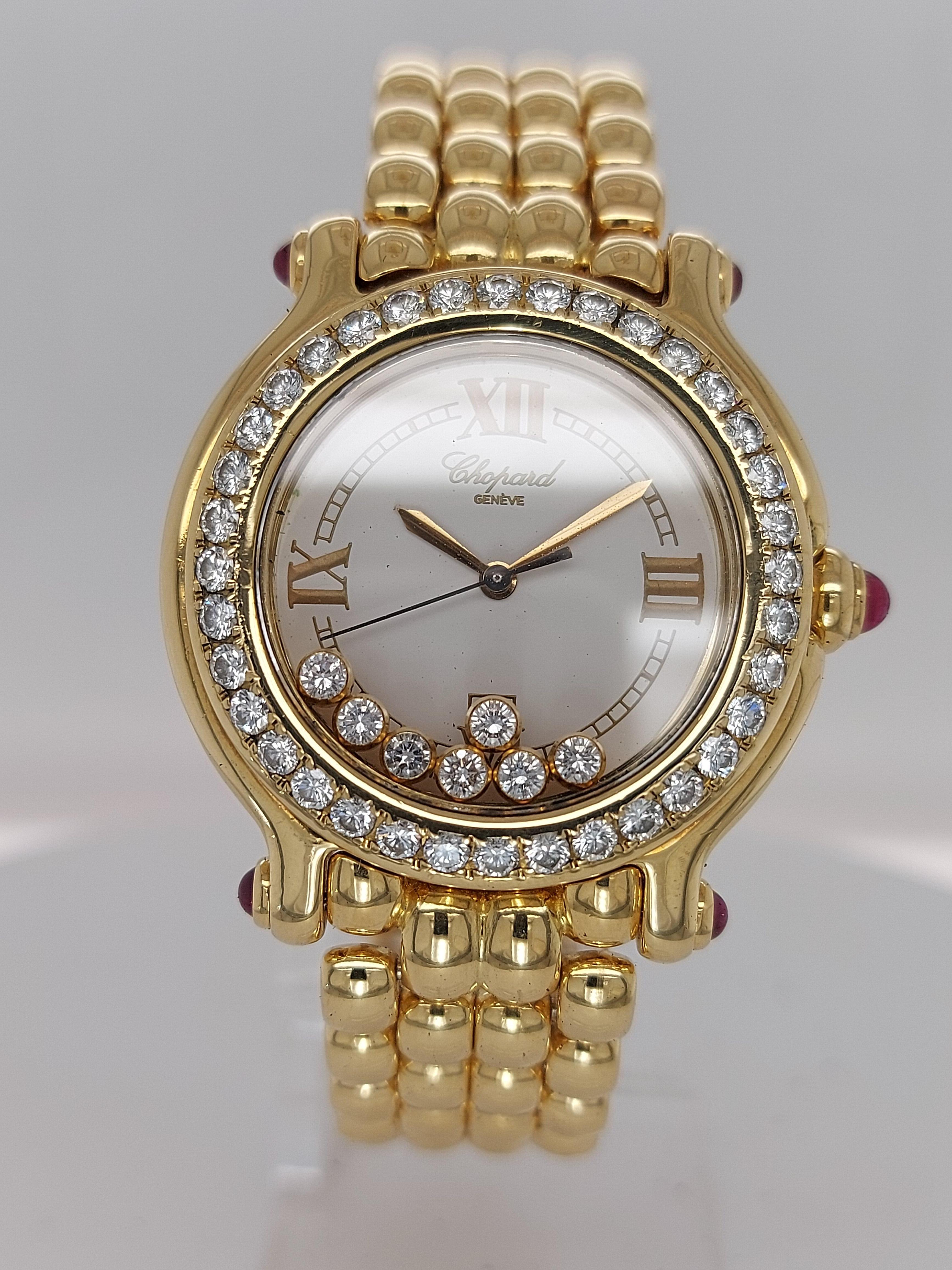 Women's or Men's Chopard Happy Sport Watch Yellow Gold Bracelet 27/6137-21 White Dial, Diamonds