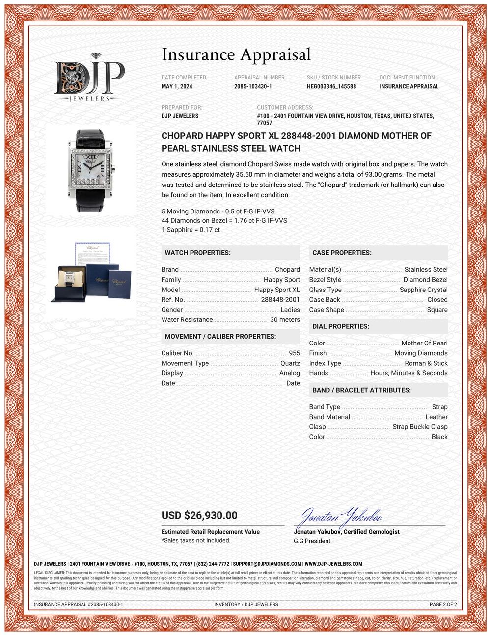 Chopard Happy Sport XL 288448-2001 Diamant-Edelstahluhr aus Perlmutt 6
