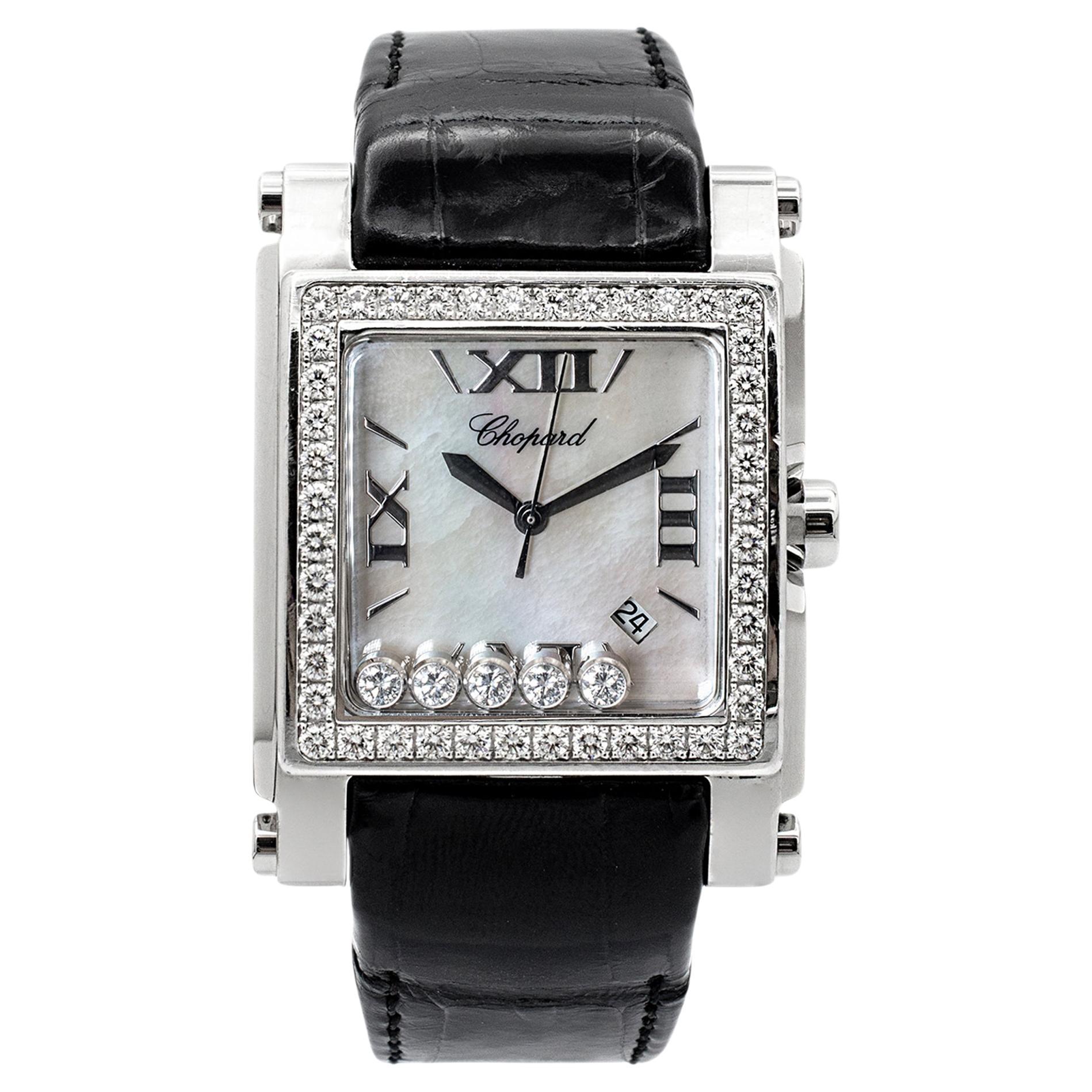 Chopard Happy Sport XL 288448-2001 Diamond Mother of Pearl Stainless Steel Watch For Sale
