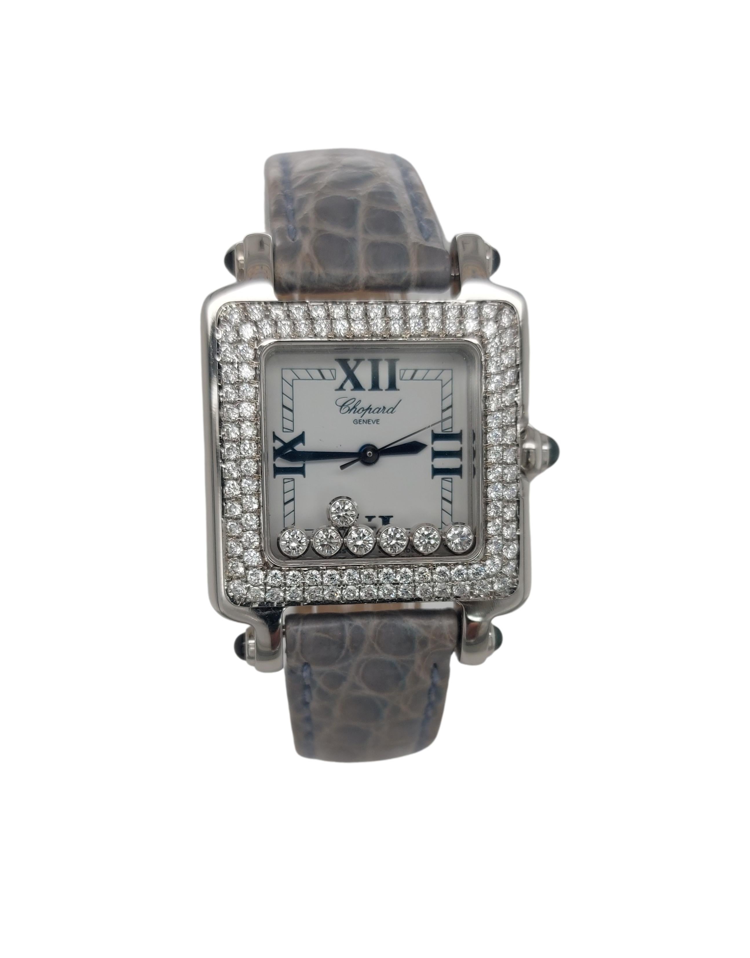 Chopard Happy Sports Quartz Square Case Light Blue Strap In Excellent Condition In Antwerp, BE
