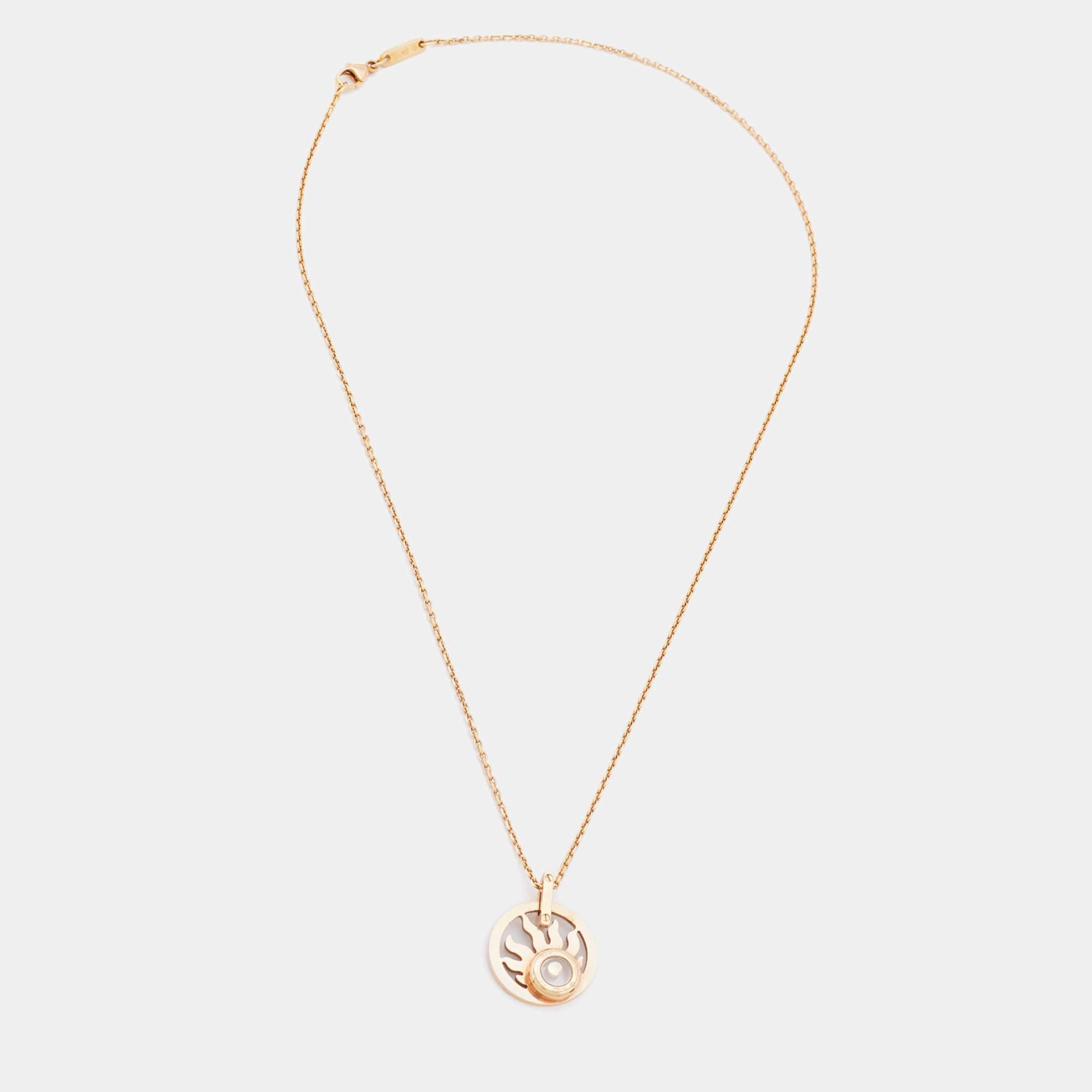 Chopard Happy Sun Diamond 18k Rose Gold Pendant Necklace In Good Condition In Dubai, Al Qouz 2
