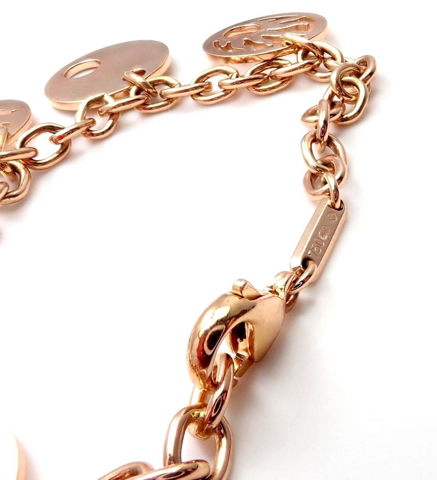 Chopard Happy Sun Diamond Five Charm Rose Gold Link Bracelet In New Condition In Holland, PA