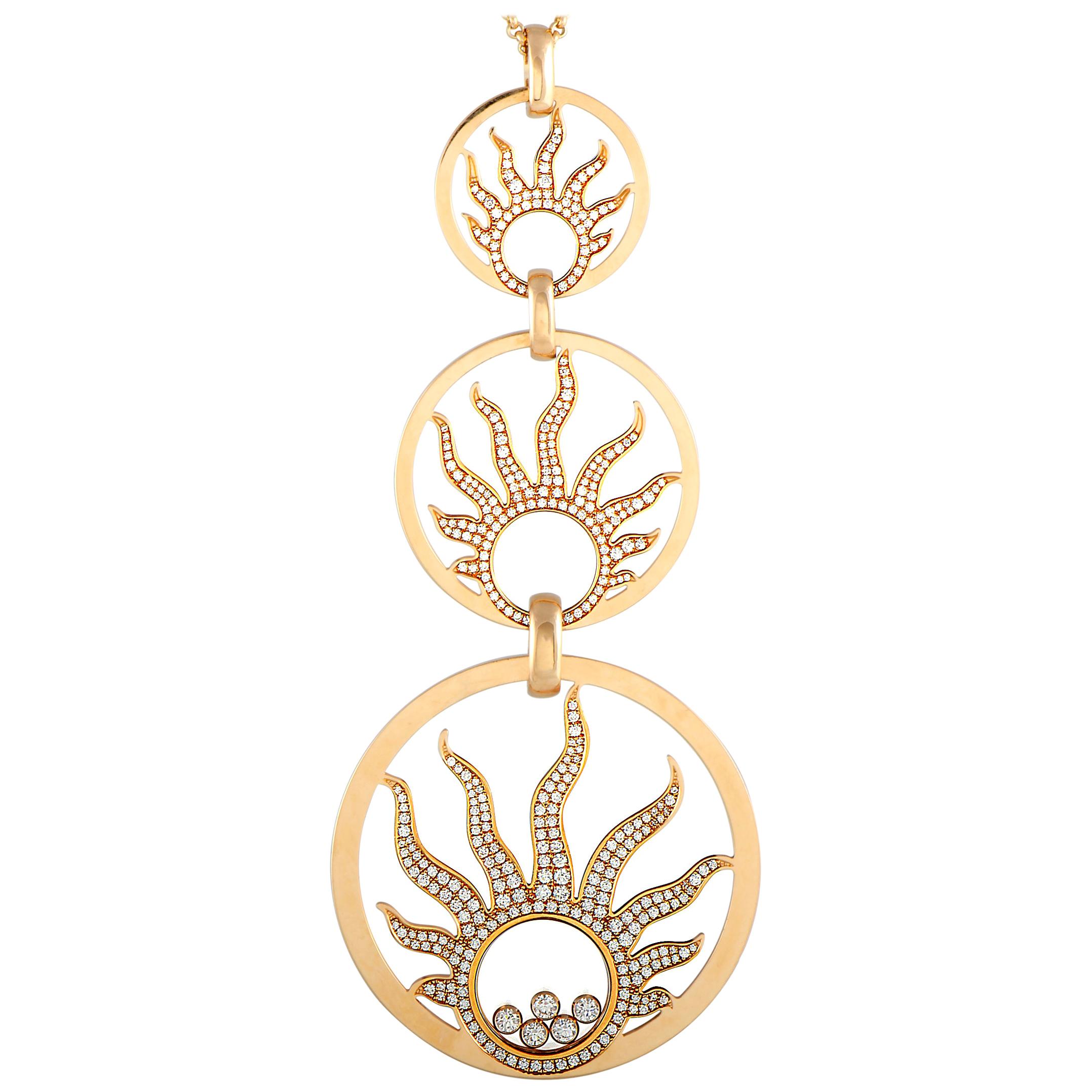 Chopard Happy Sun Diamond Rose Gold Triple Circle Pendant Necklace
