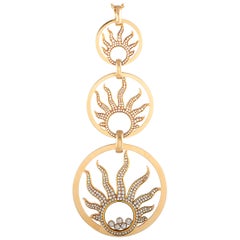 Vintage Chopard Happy Sun Diamond Rose Gold Triple Circle Pendant Necklace