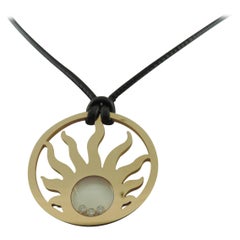 Chopard Happy Sun Diamonds 18 Karat Gold Pendant Necklace on Black Leather