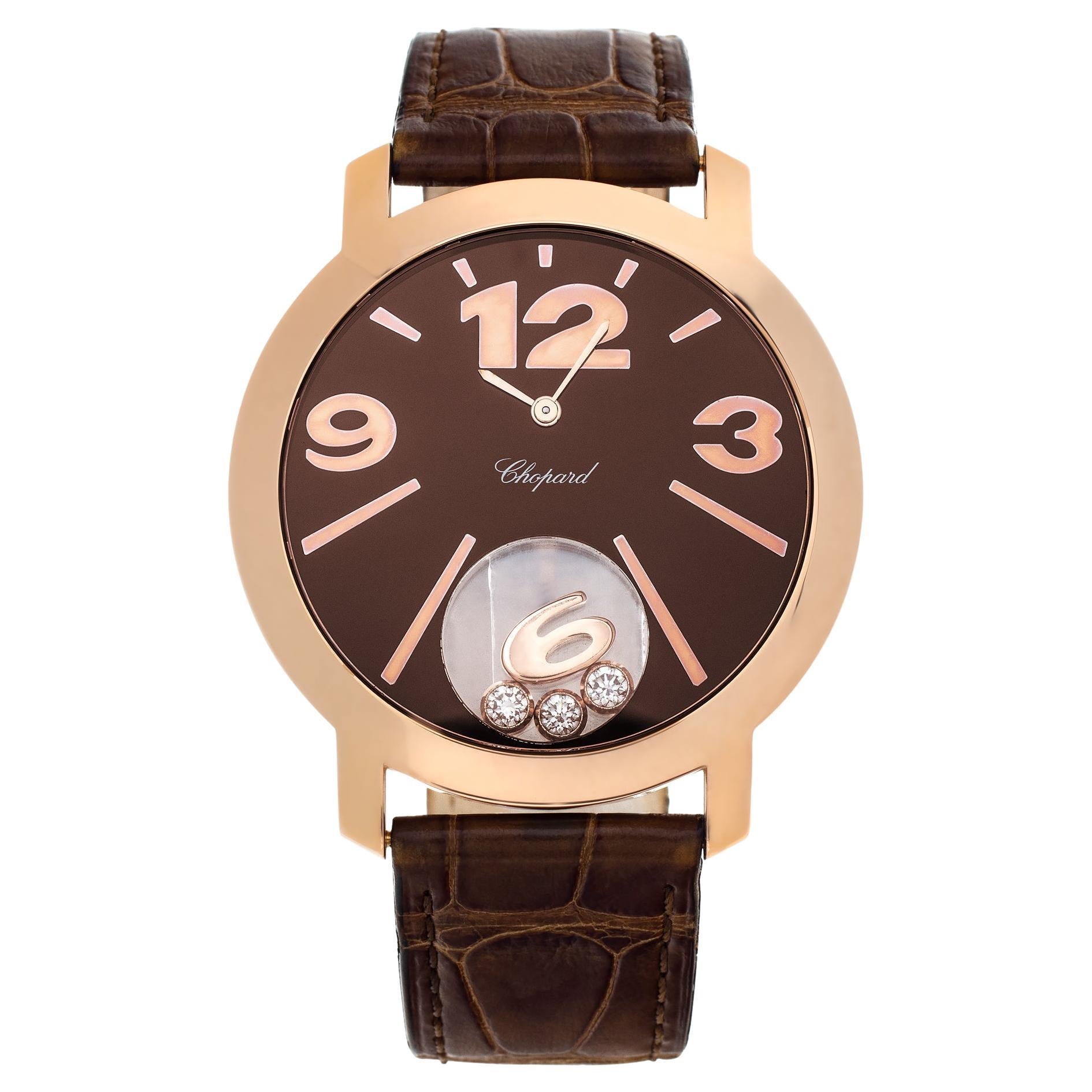 Chopard Montre Happy Sun à quartz 40 mm en or rose 18 carats avec cadran marron 4176 en vente