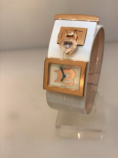 Chopard Happy Twelve Rose Gold Diamond Leather Band Heart Charm Ladies Watch New