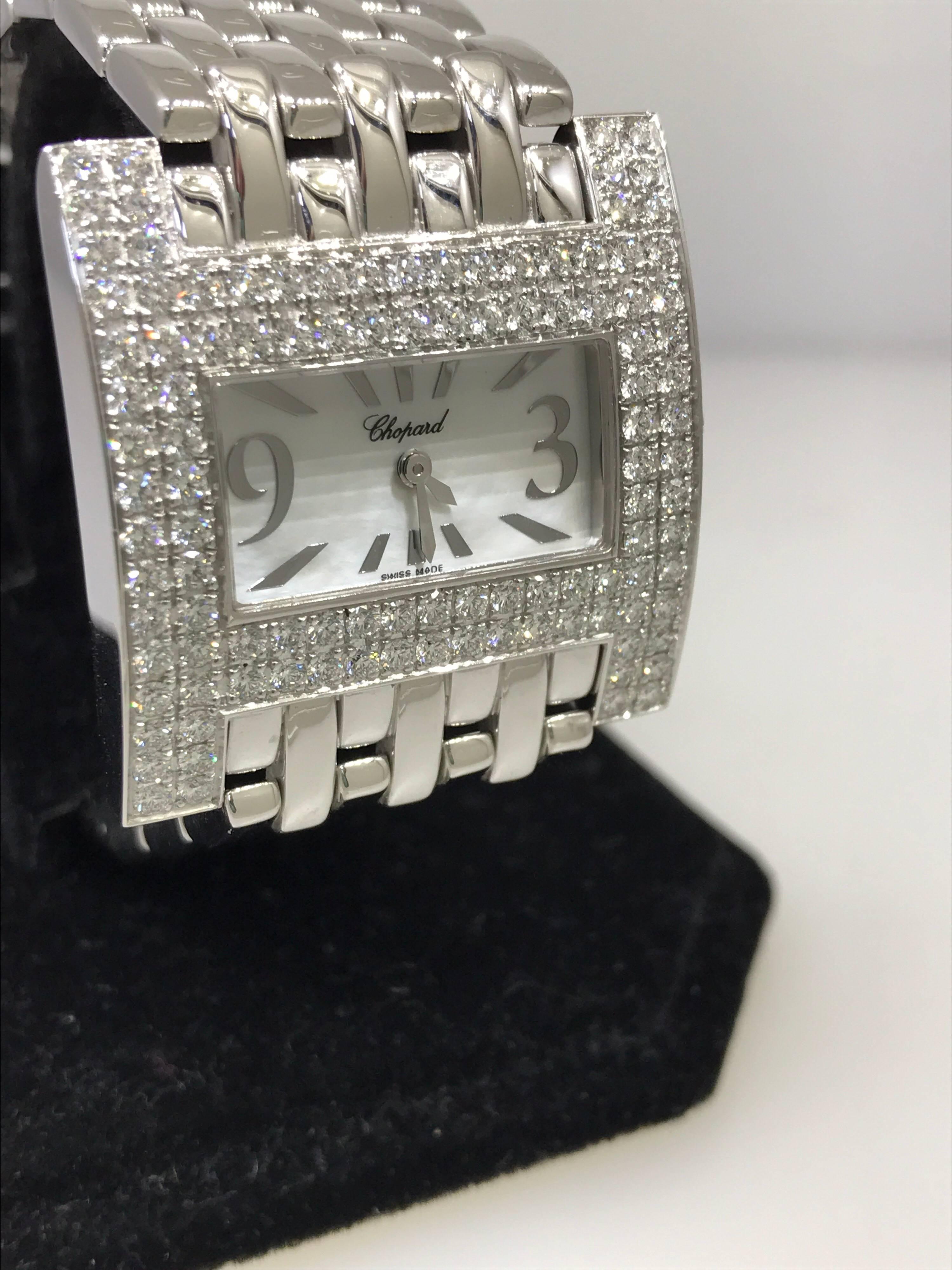 Chopard Haute Horlogerie White Gold Diamond White Dial Bracelet Ladies Watch In New Condition For Sale In New York, NY