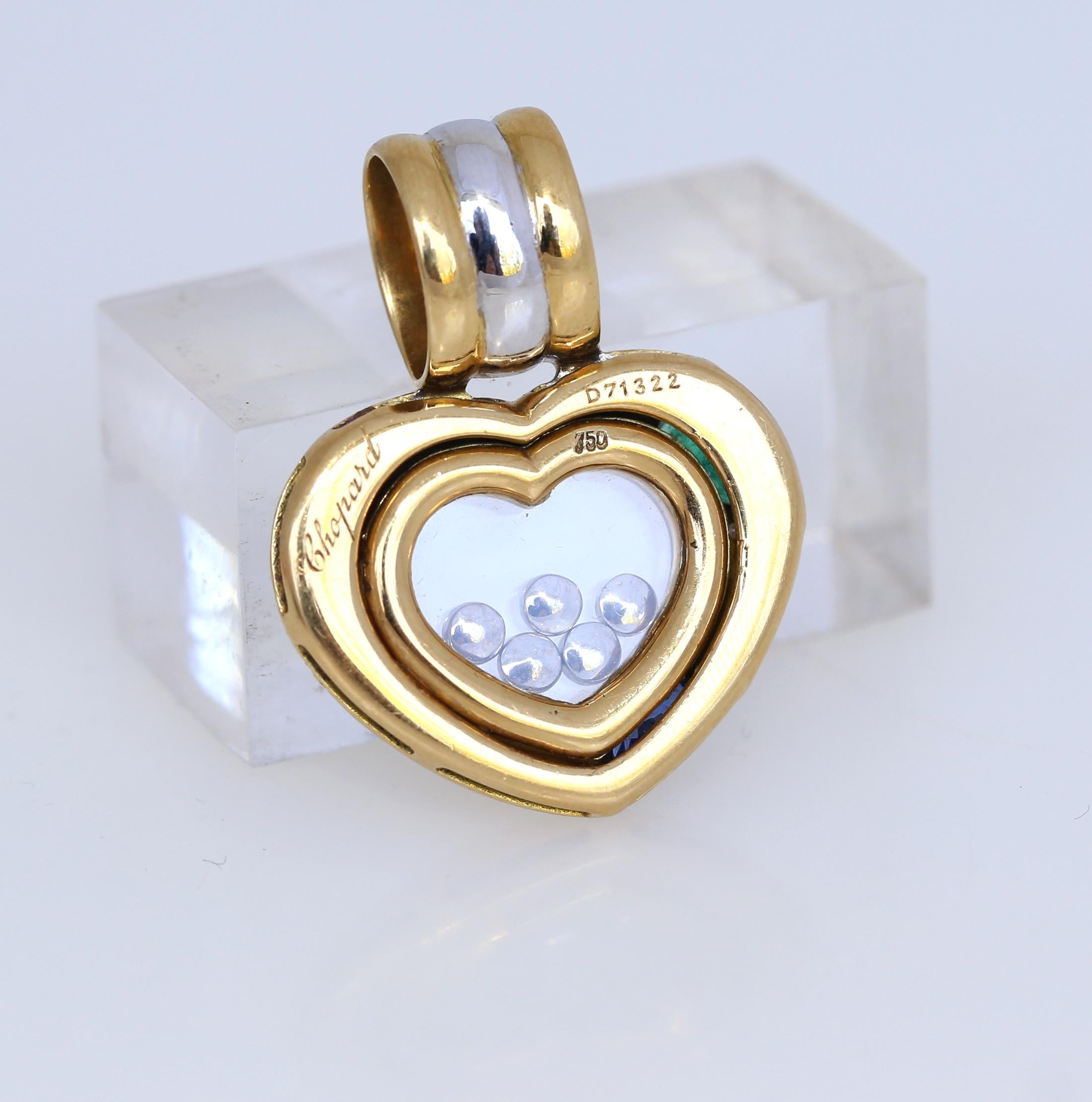 Chopard Happy Diamonds Heart Pendant Emerald Ruby Sapphire Box, 1980 1