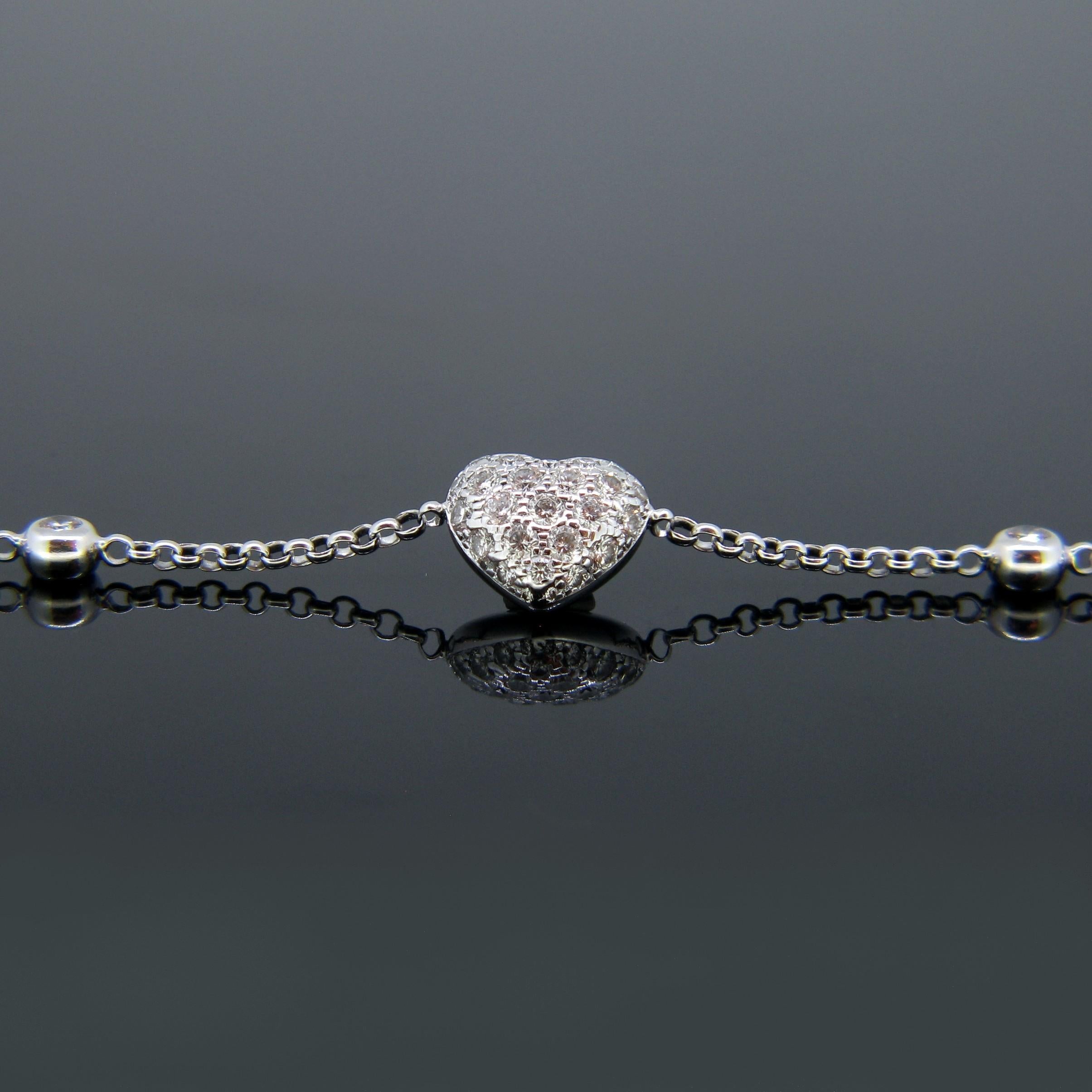 Modern Chopard Heart Multi Diamond White Gold Chain Bracelet