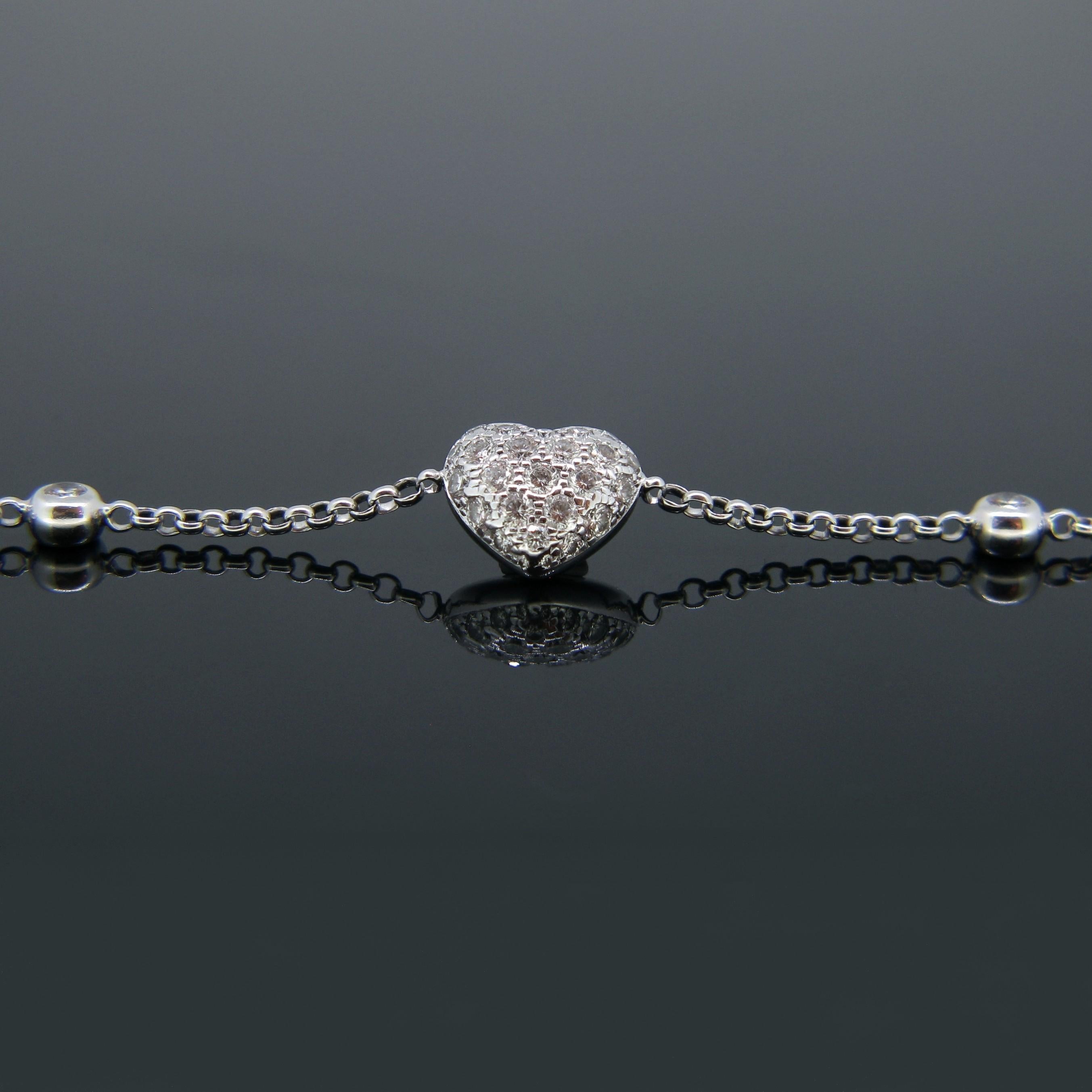 Round Cut Chopard Heart Multi Diamond White Gold Chain Bracelet